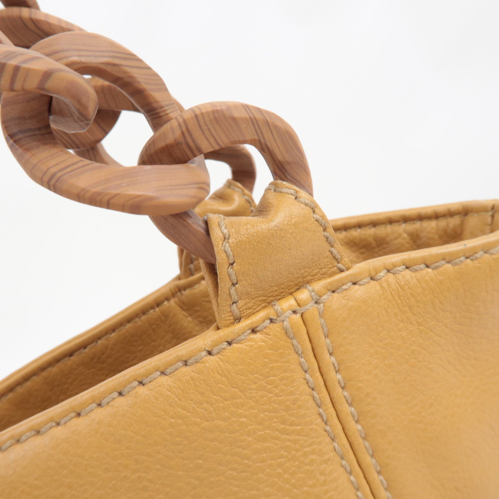 CHANEL Wood Handle Chain Tote Bag Leather Camel 8682797