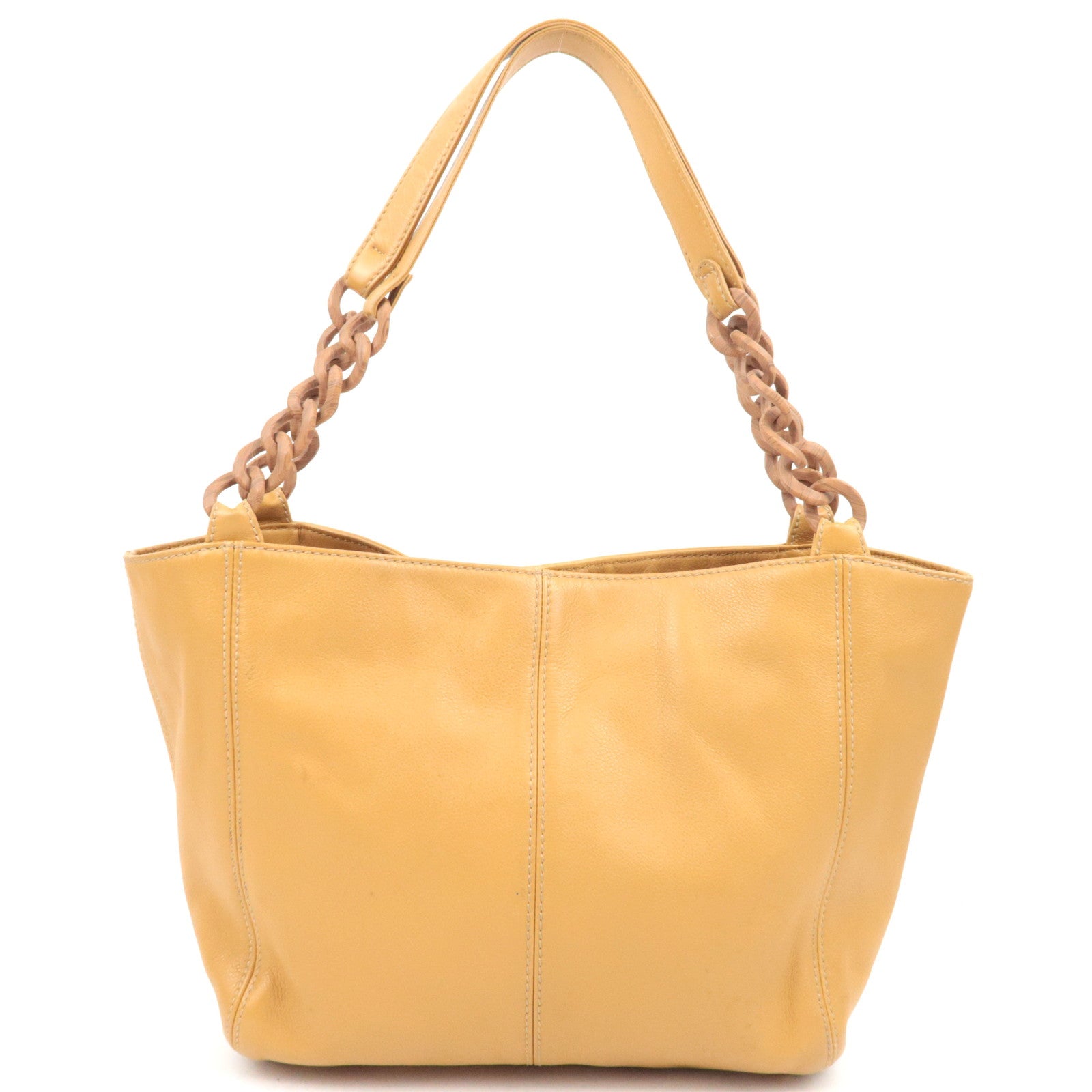 CHANEL Wood Handle Chain Tote Bag Leather Camel 8682797