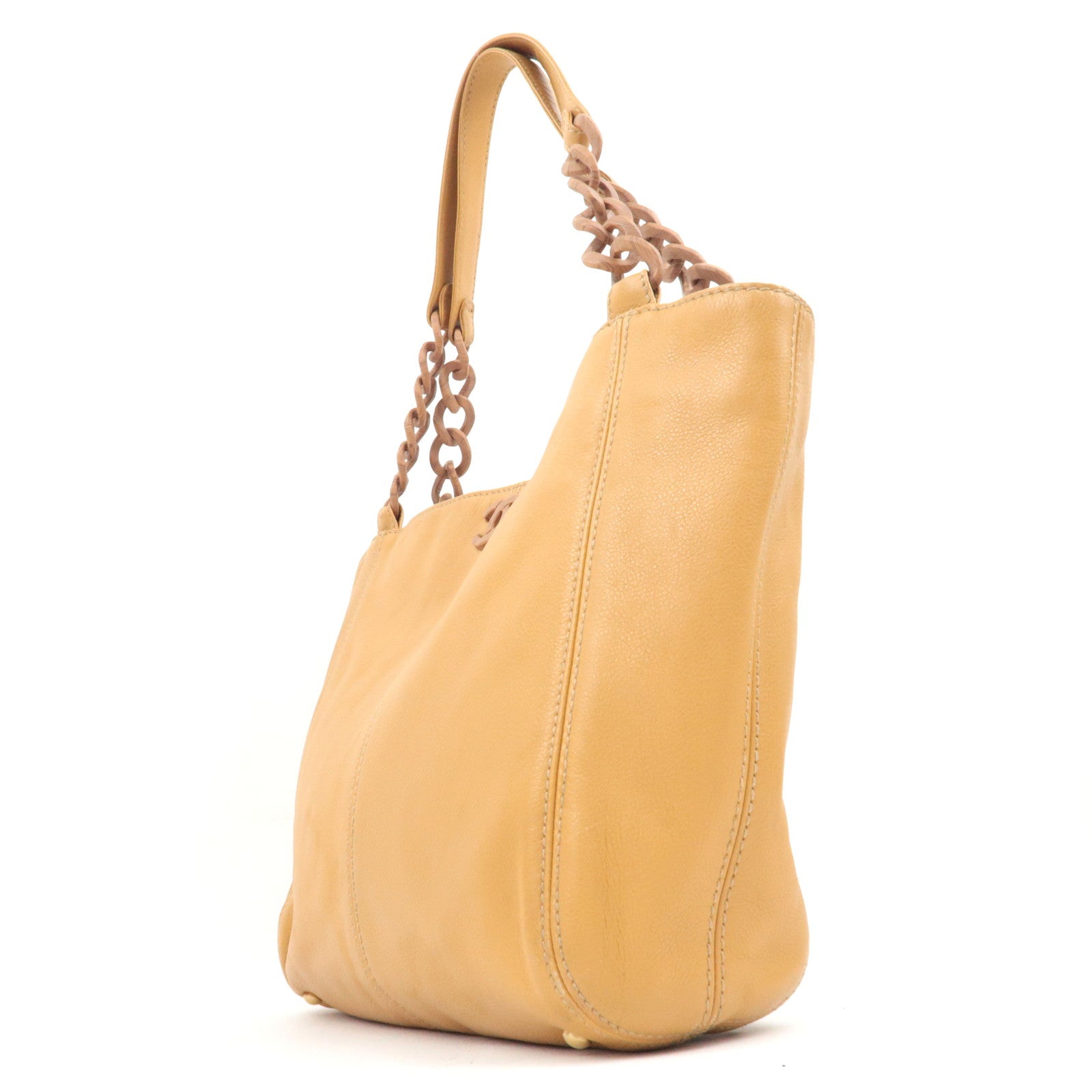 CHANEL Wood Handle Chain Tote Bag Leather Camel 8682797