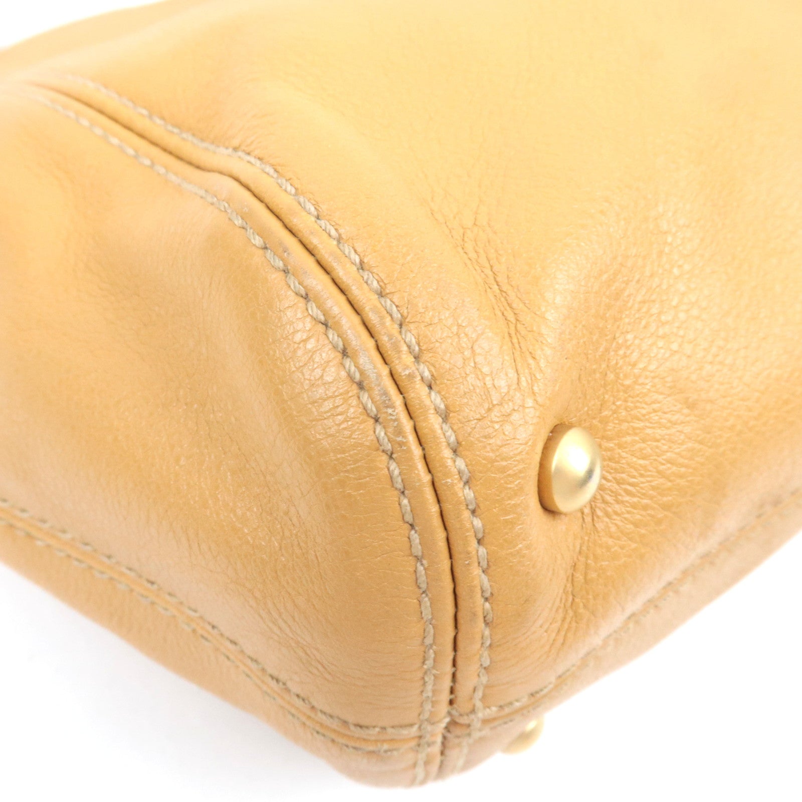 CHANEL Wood Handle Chain Tote Bag Leather Camel 8682797