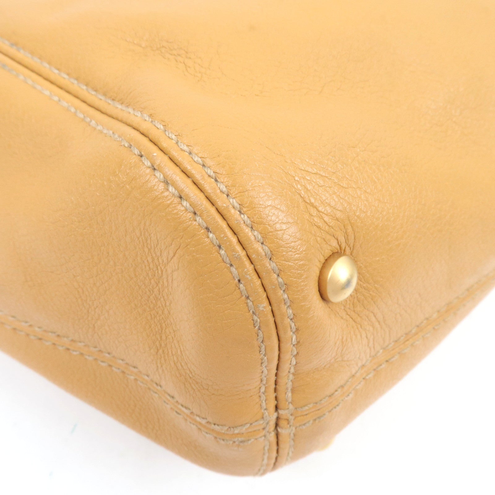 CHANEL Wood Handle Chain Tote Bag Leather Camel 8682797