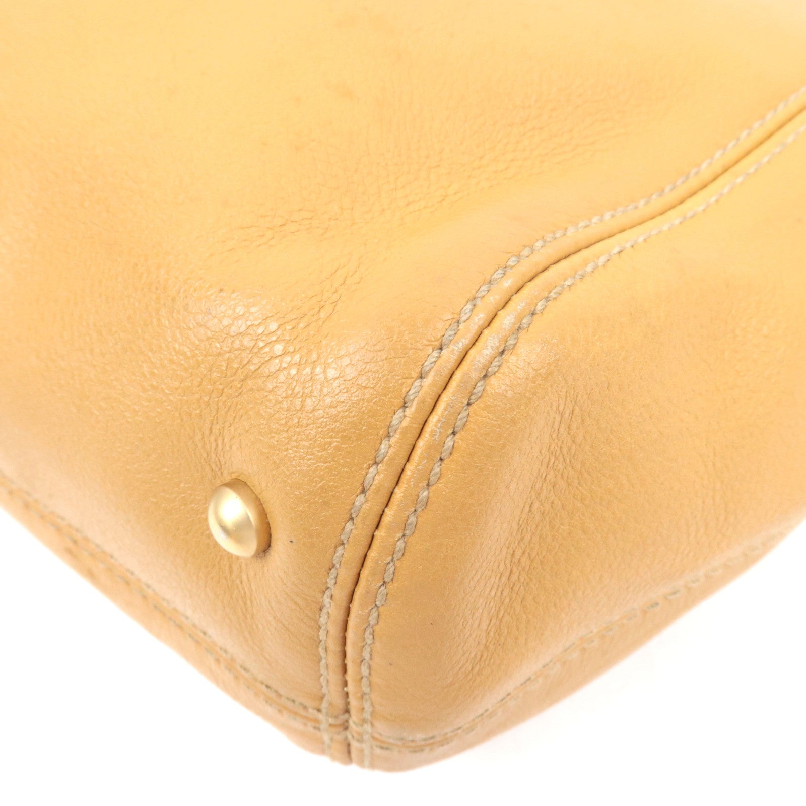 CHANEL Wood Handle Chain Tote Bag Leather Camel 8682797