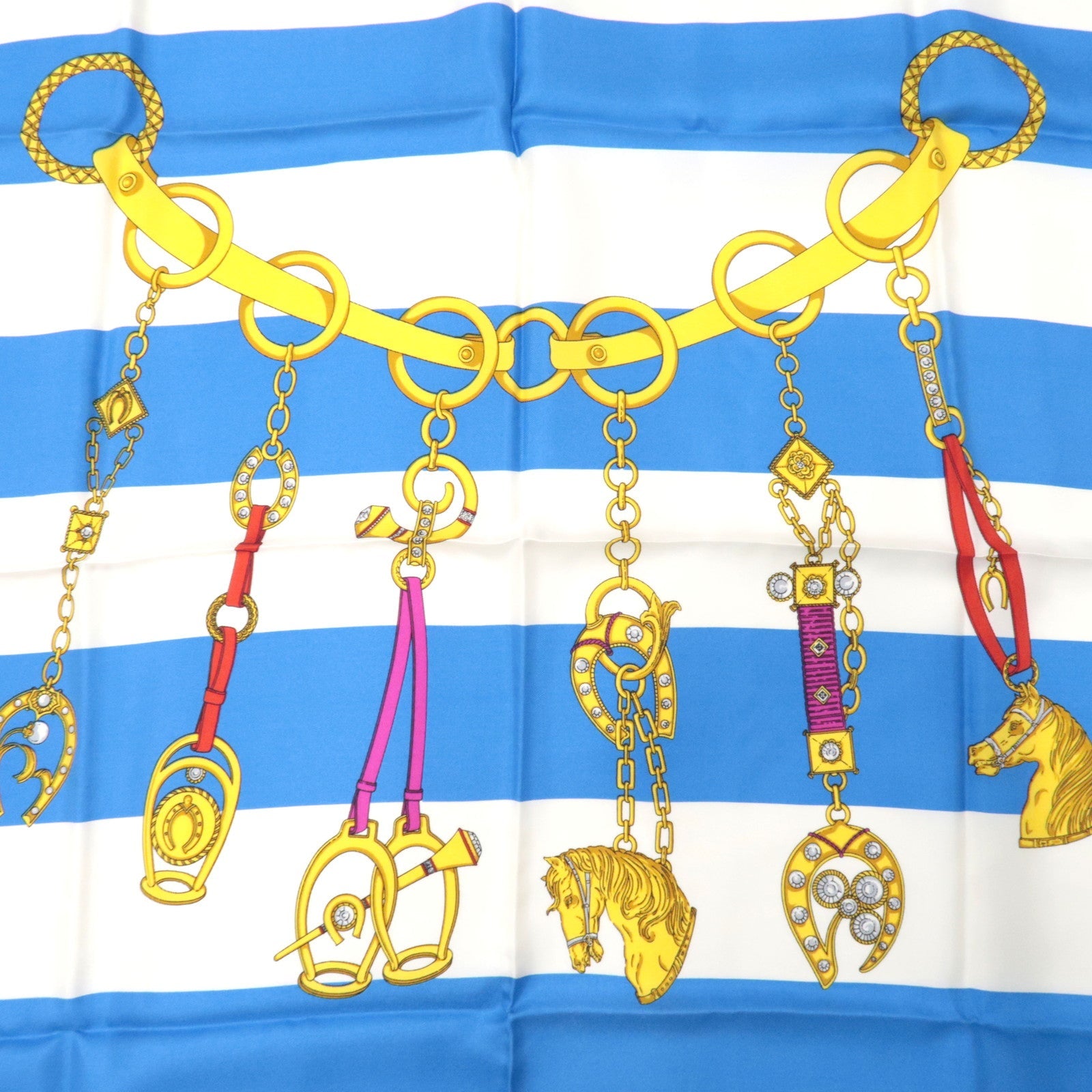 CELINE Scarf Stripe Print 100% Silk Blue