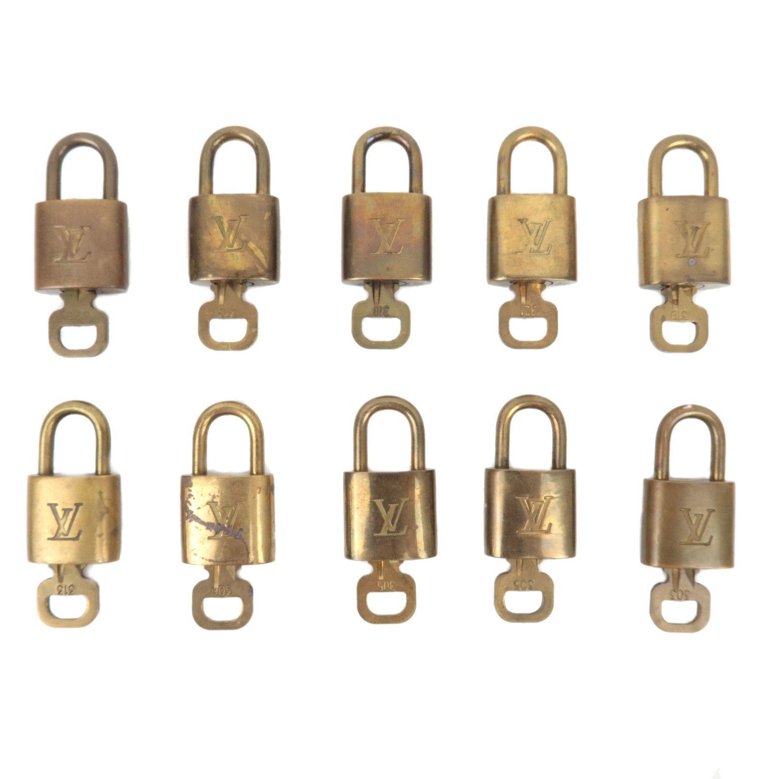 Louis Vuitton Set of 10 Key Locks Cadena Set Metal Gold Color  76766