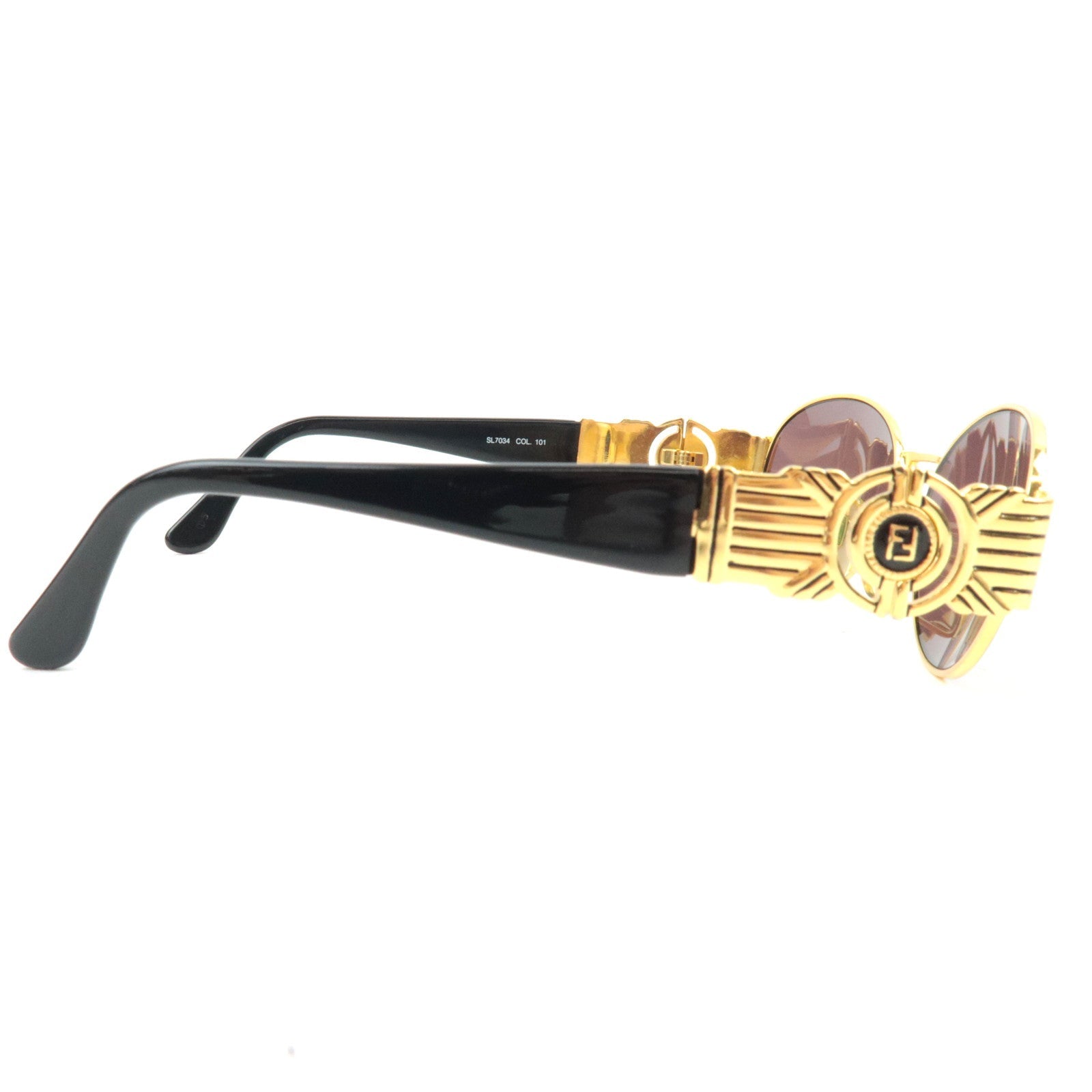 FENDI Oval Shape Sunglasses Sl7034 COL.101 Metal Gold Black