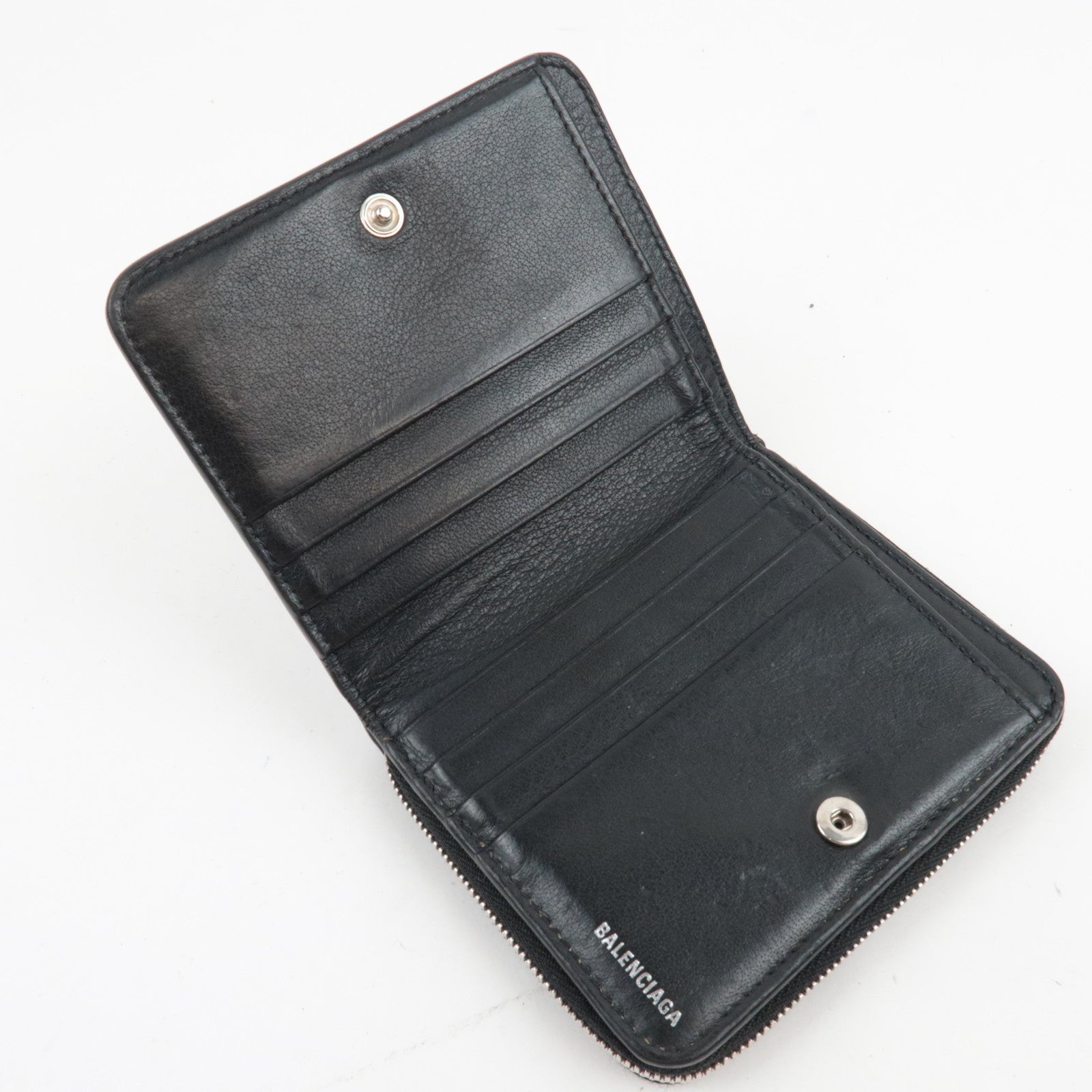 BALENCIAGA Everyday Round Zipper Wallet Leather Black 551933 *Box, Dust bag