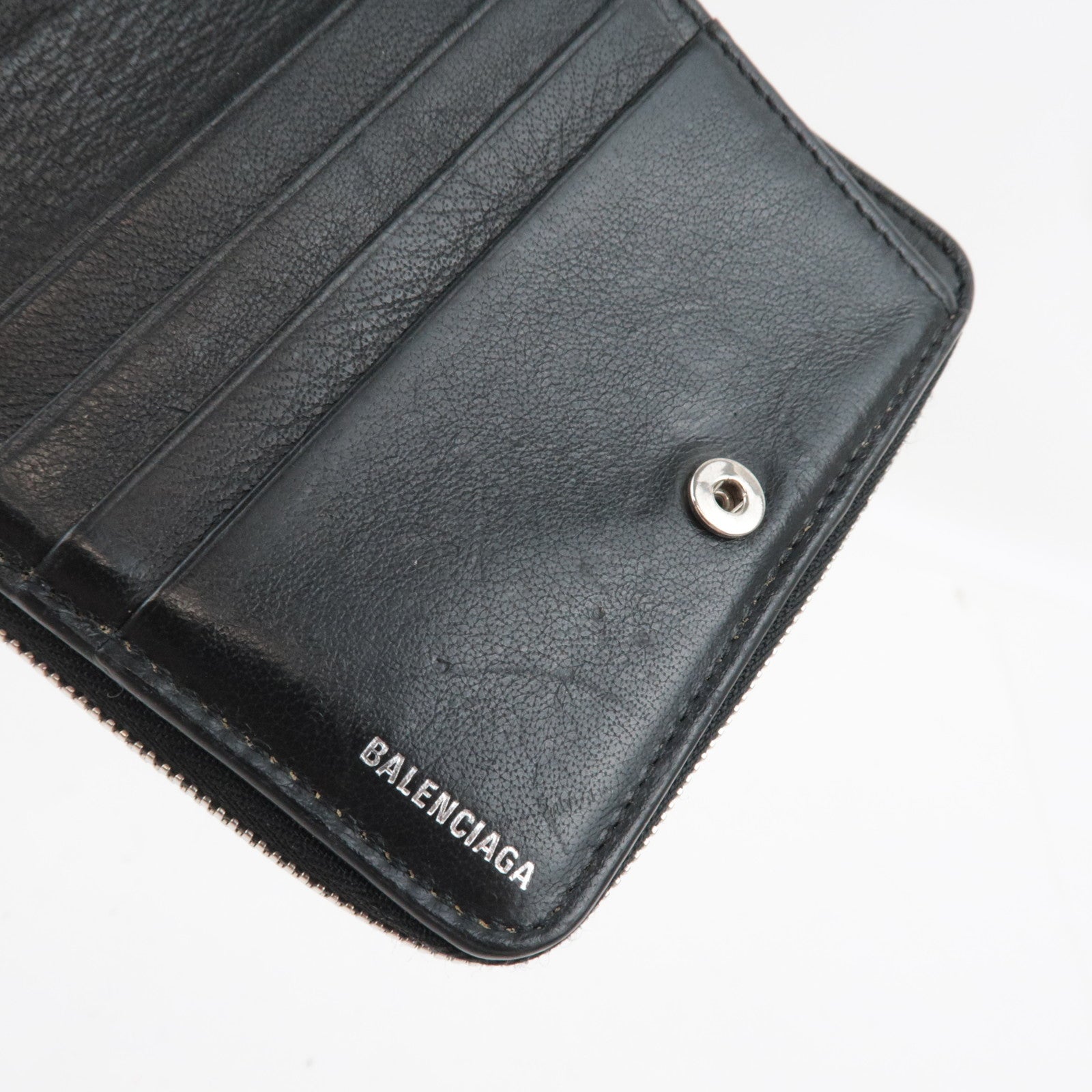 BALENCIAGA Everyday Round Zipper Wallet Leather Black 551933 *Box, Dust bag