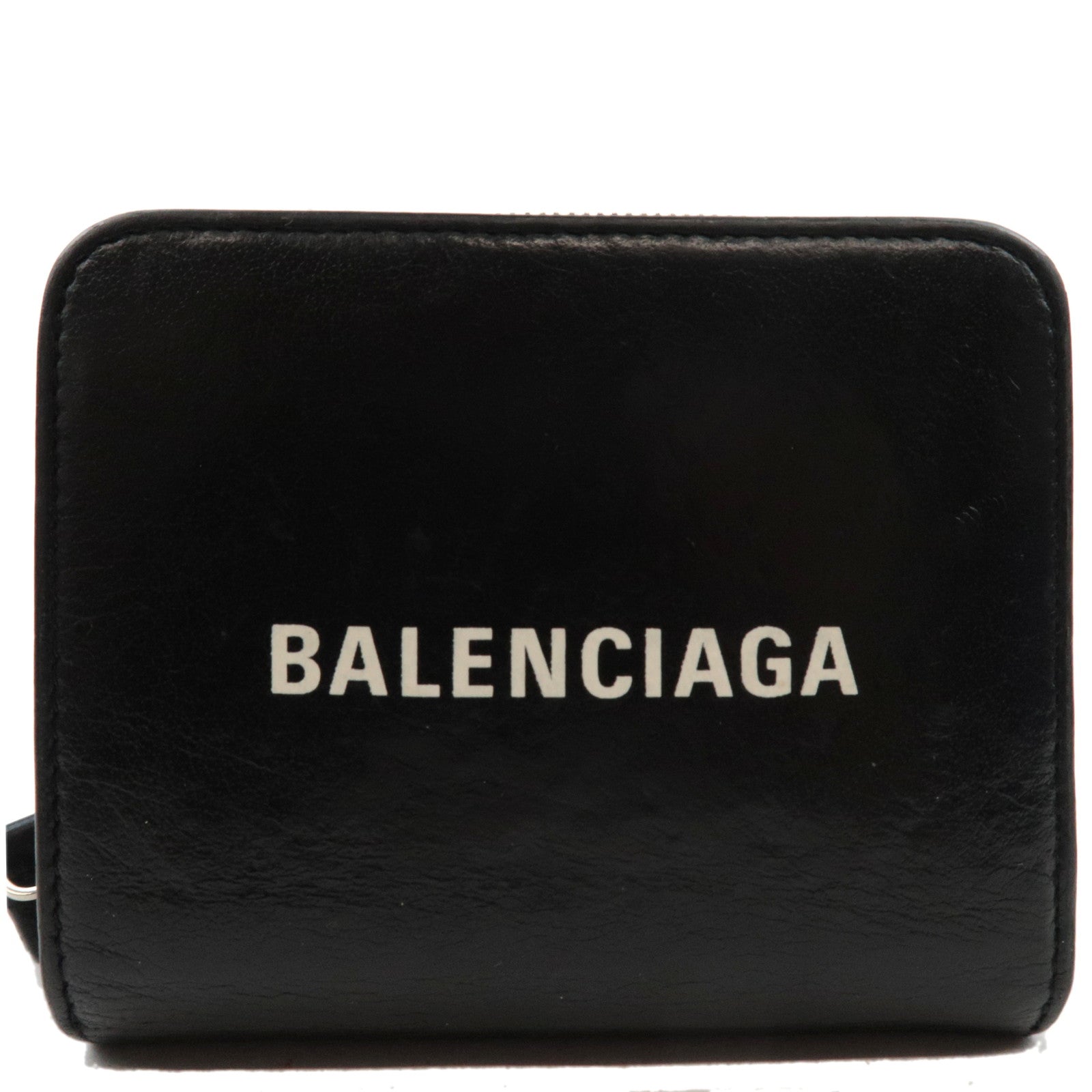 BALENCIAGA Everyday Round Zipper Wallet Leather Black 551933 *Box, Dust bag76834