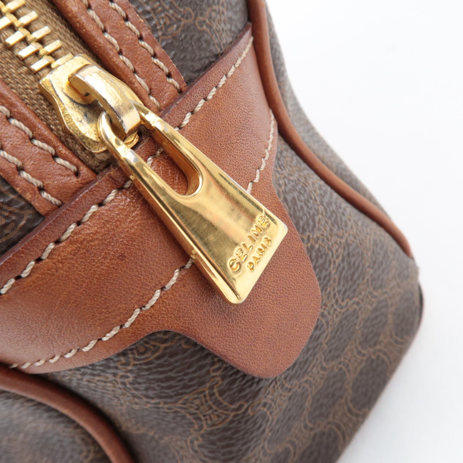 CELINE Macadam Hand Bag PVC Leather Brown