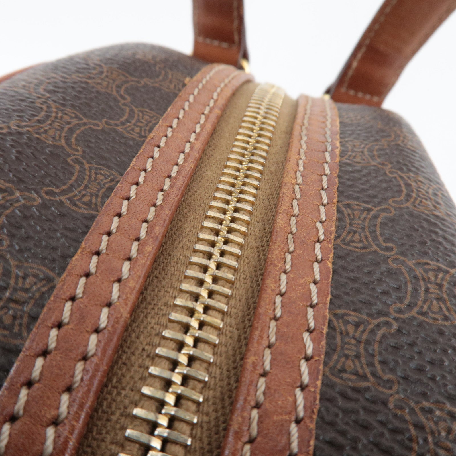 CELINE Macadam Hand Bag PVC Leather Brown