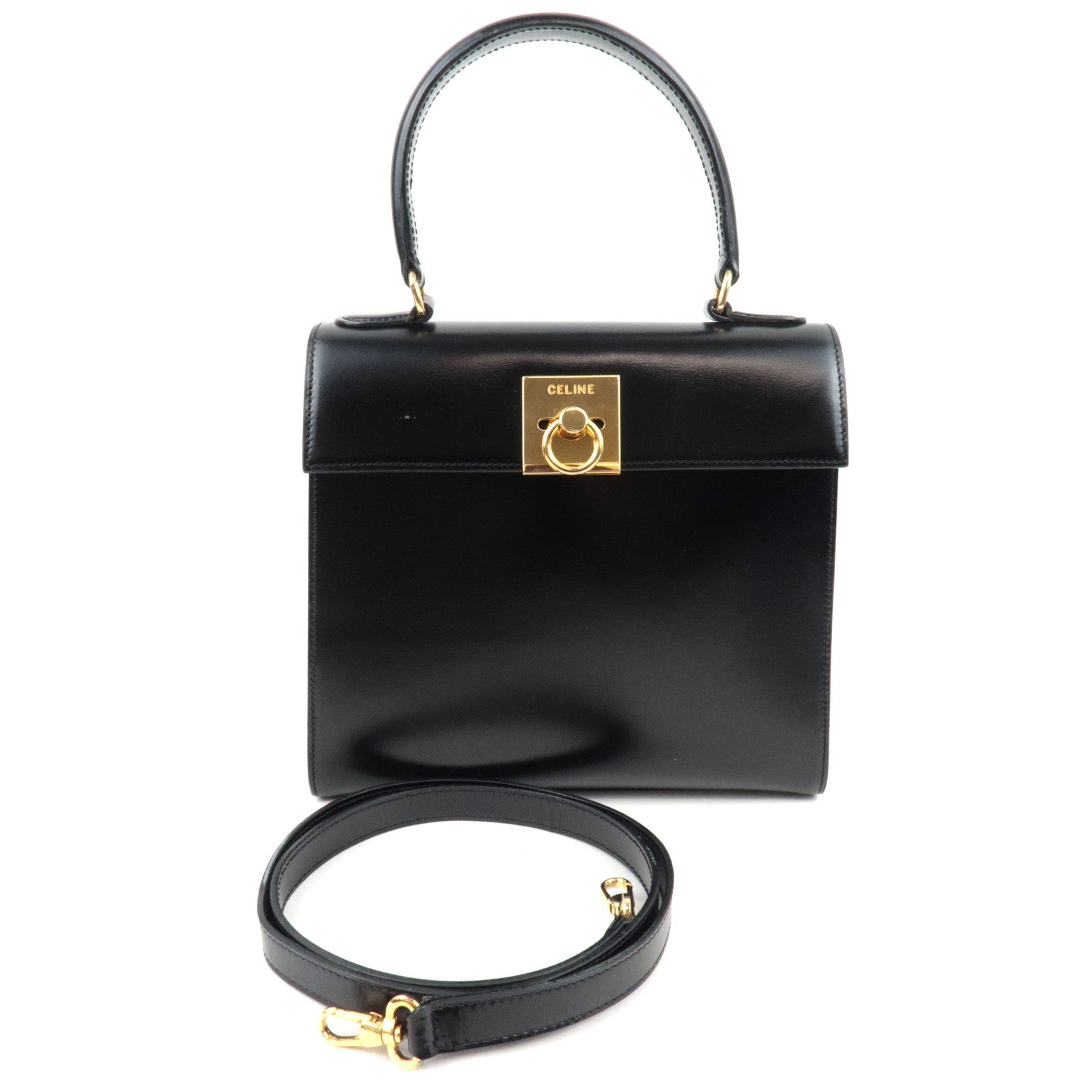 CELINE 2 Way Hand Bag Leather Black *Dust bag, Strap