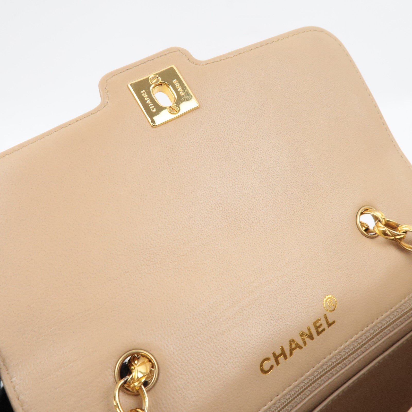 CHANEL Matelasse Chain Shoulder Bag With Bijou Chain Lambskin Beige Gold HDW *Box, Dust bag, G card
