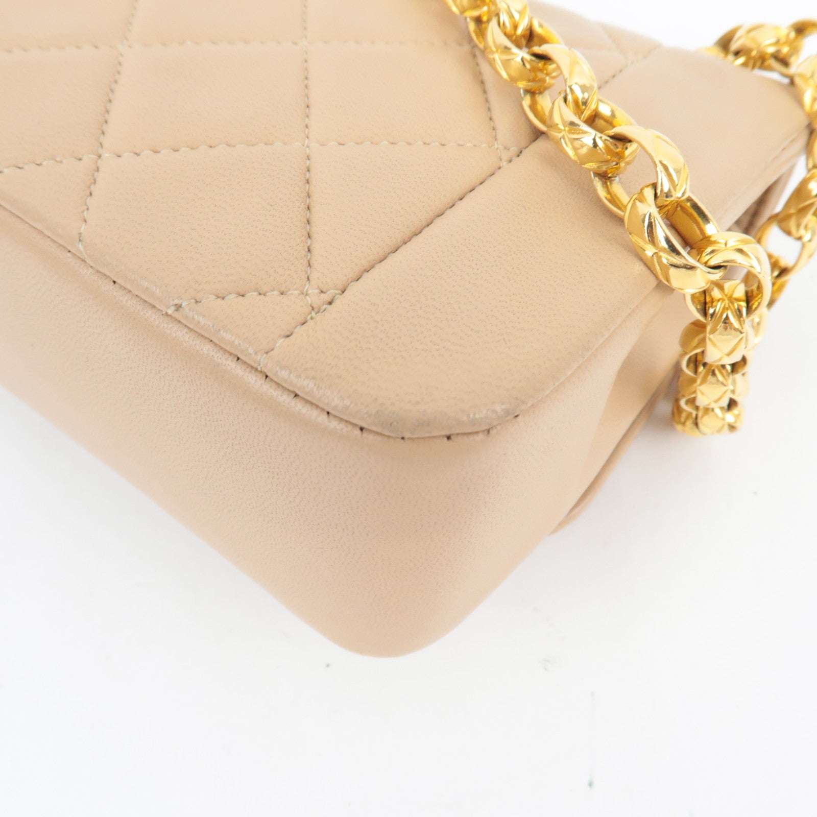 CHANEL Matelasse Chain Shoulder Bag With Bijou Chain Lambskin Beige Gold HDW *Box, Dust bag, G card
