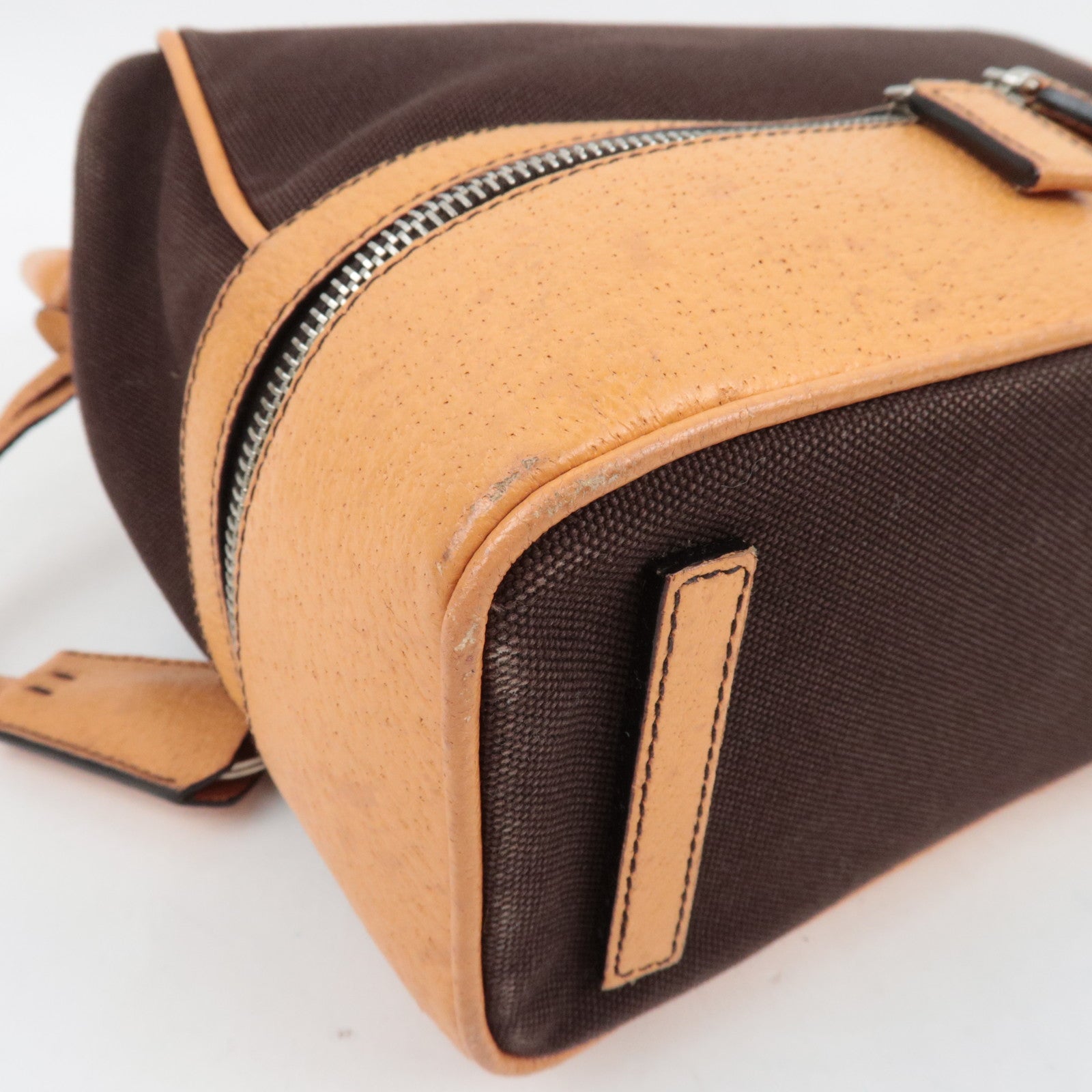 PRADA Kiss Lock Shoulder Bag Canvas Leather Brown *Dust bag, Clochette