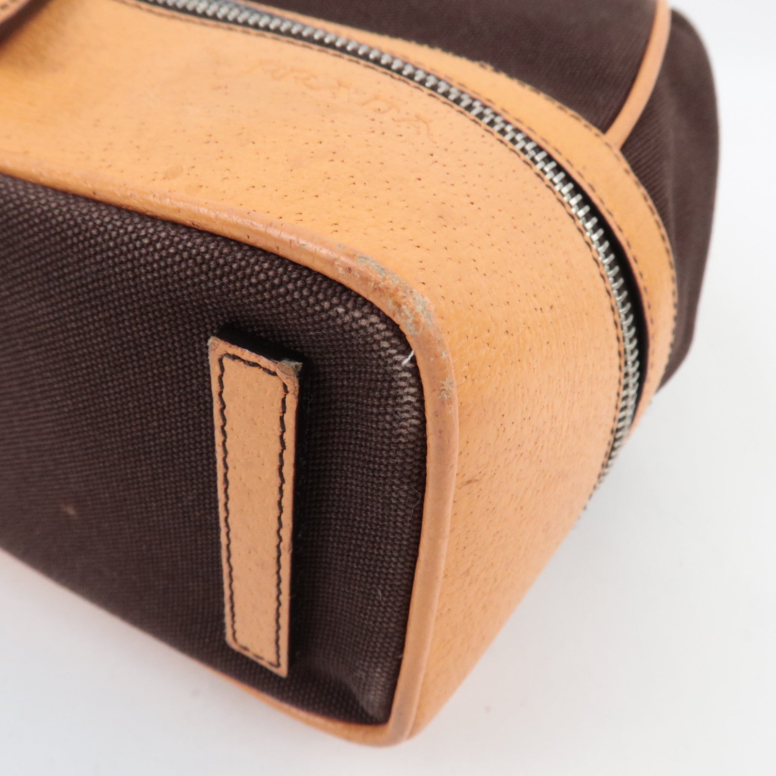 PRADA Kiss Lock Shoulder Bag Canvas Leather Brown *Dust bag, Clochette