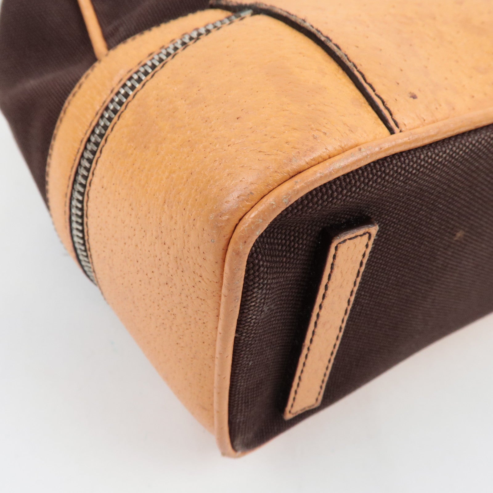 PRADA Kiss Lock Shoulder Bag Canvas Leather Brown *Dust bag, Clochette