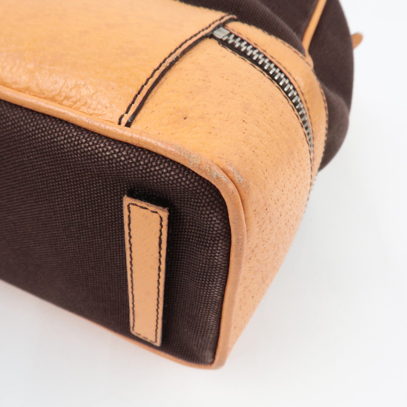 PRADA Kiss Lock Shoulder Bag Canvas Leather Brown *Dust bag, Clochette