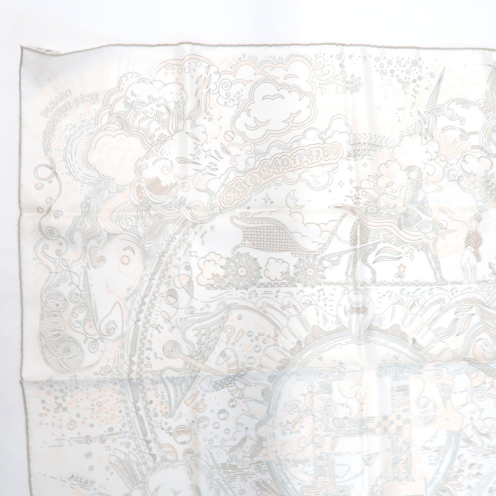 HERMES Carre 90 Scarf PLEASE HOLD THE LINE 2025 S/S Collection 100% Silk Ivory *Box