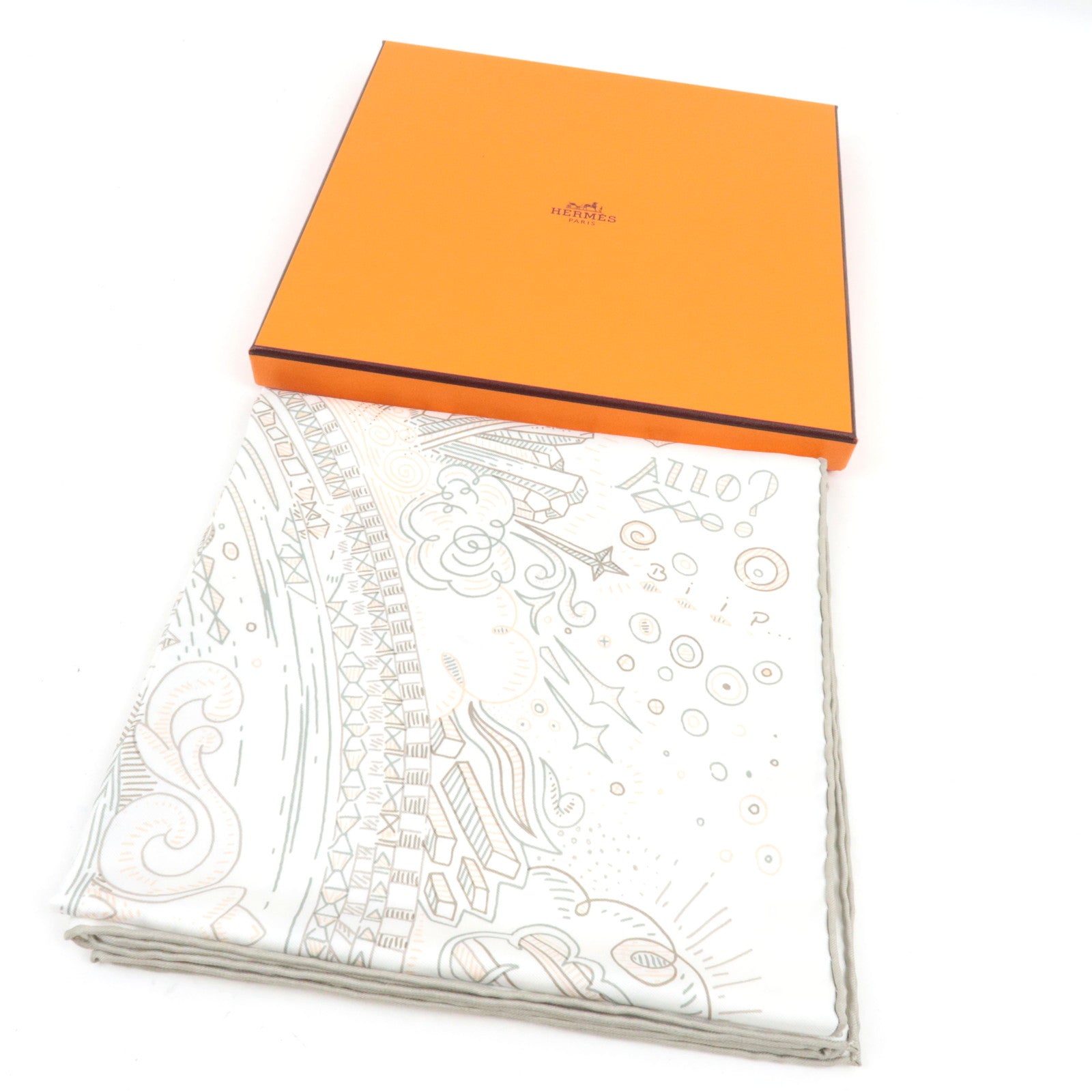 HERMES Carre 90 Scarf PLEASE HOLD THE LINE 2025 S/S Collection 100% Silk Ivory *Box