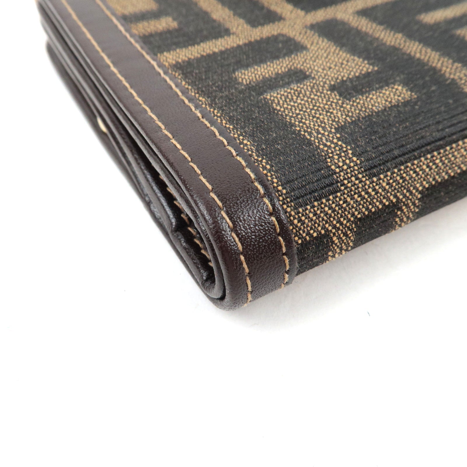 FENDI Zucca Kiss Lock  Bi-Fold Wallet Canvas Leather Brown Black 30782