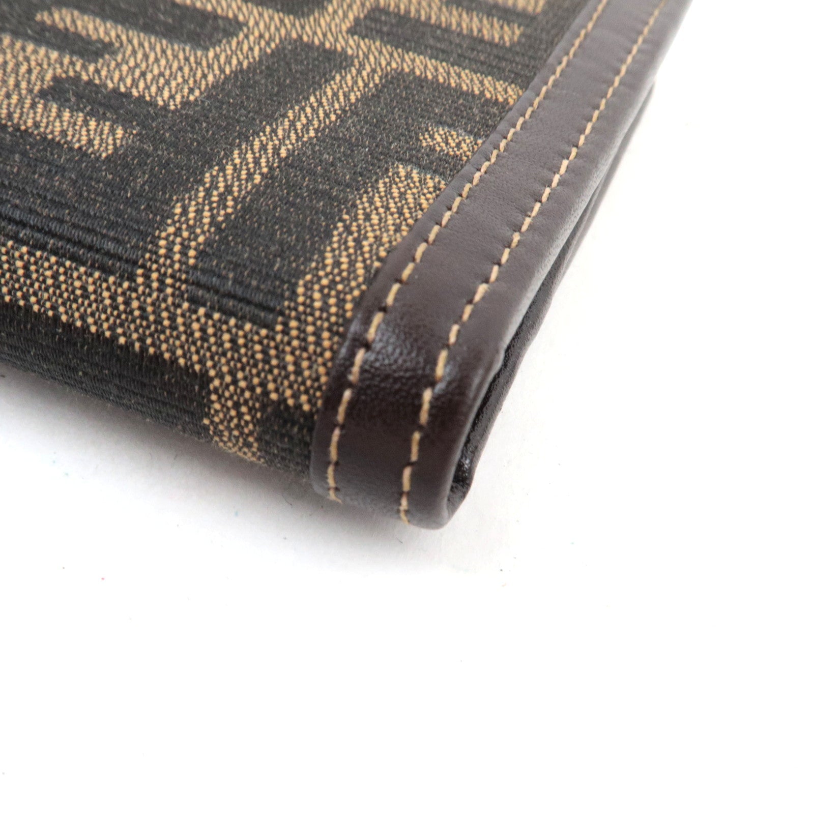 FENDI Zucca Kiss Lock  Bi-Fold Wallet Canvas Leather Brown Black 30782