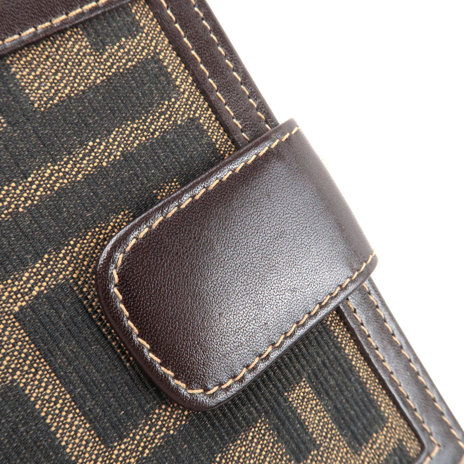 FENDI Zucca Kiss Lock  Bi-Fold Wallet Canvas Leather Brown Black 30782