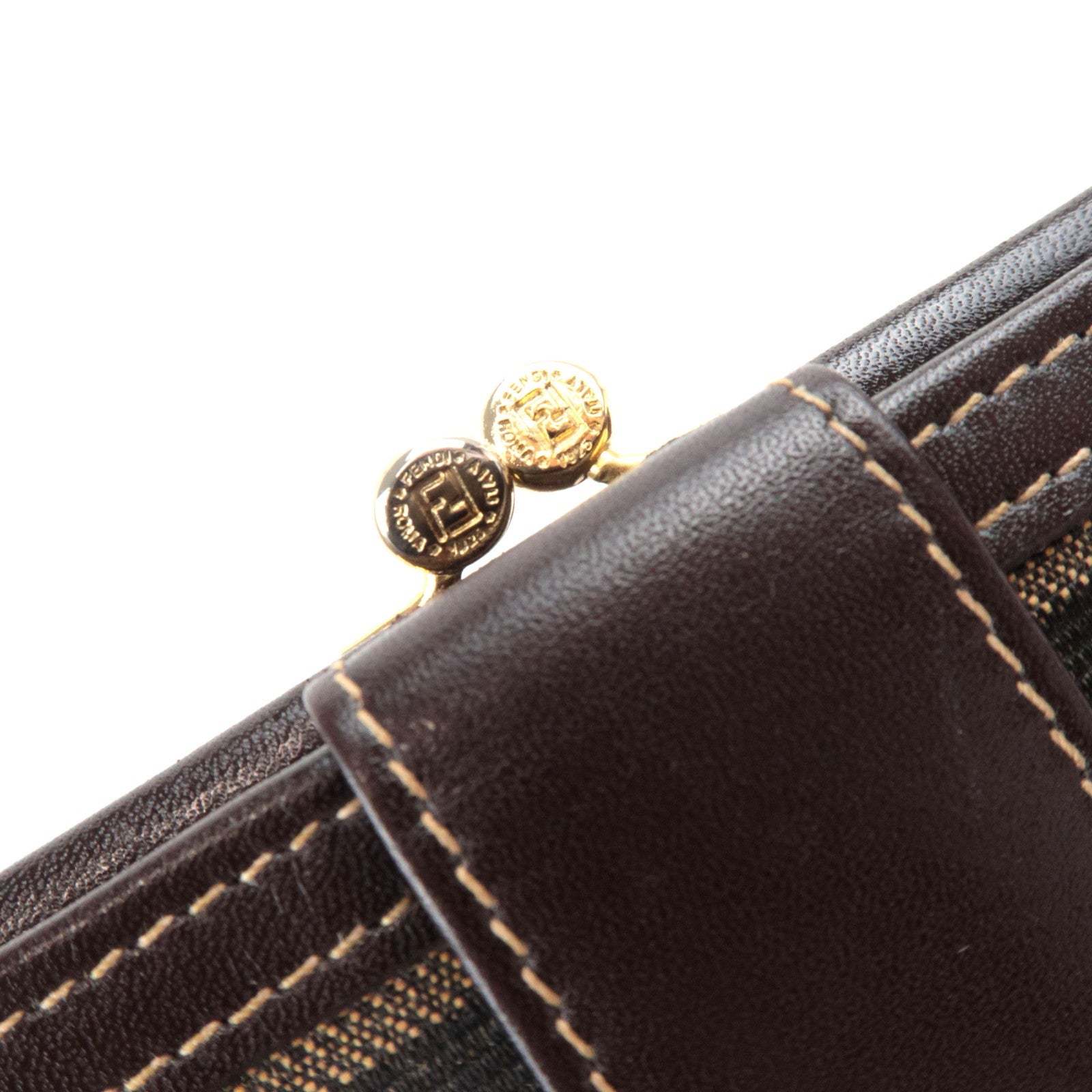 FENDI Zucca Kiss Lock  Bi-Fold Wallet Canvas Leather Brown Black 30782