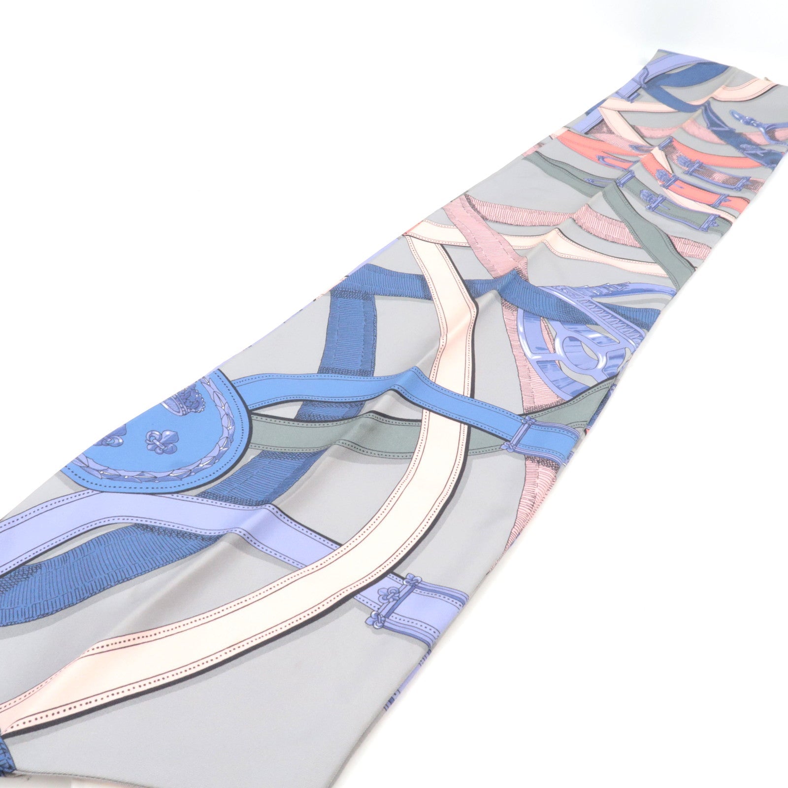 HERMES Maxi Twilly Scarf CAVALCADOUR 100% Silk Gray *Box