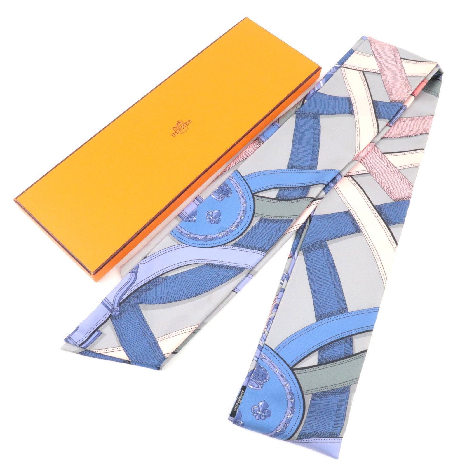 HERMES Maxi Twilly Scarf CAVALCADOUR 100% Silk Gray *Box