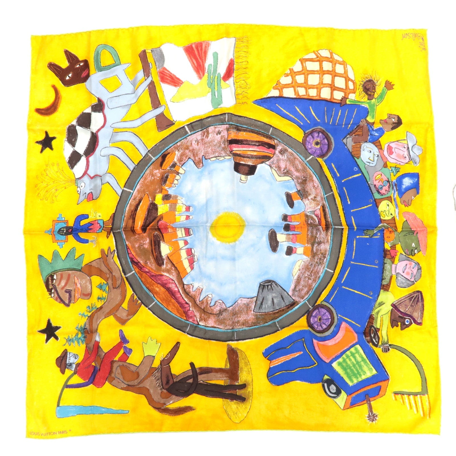 Louis Vuitton Scarf Le Voyage En Arizona William Willson 100% Silk Yellow77027