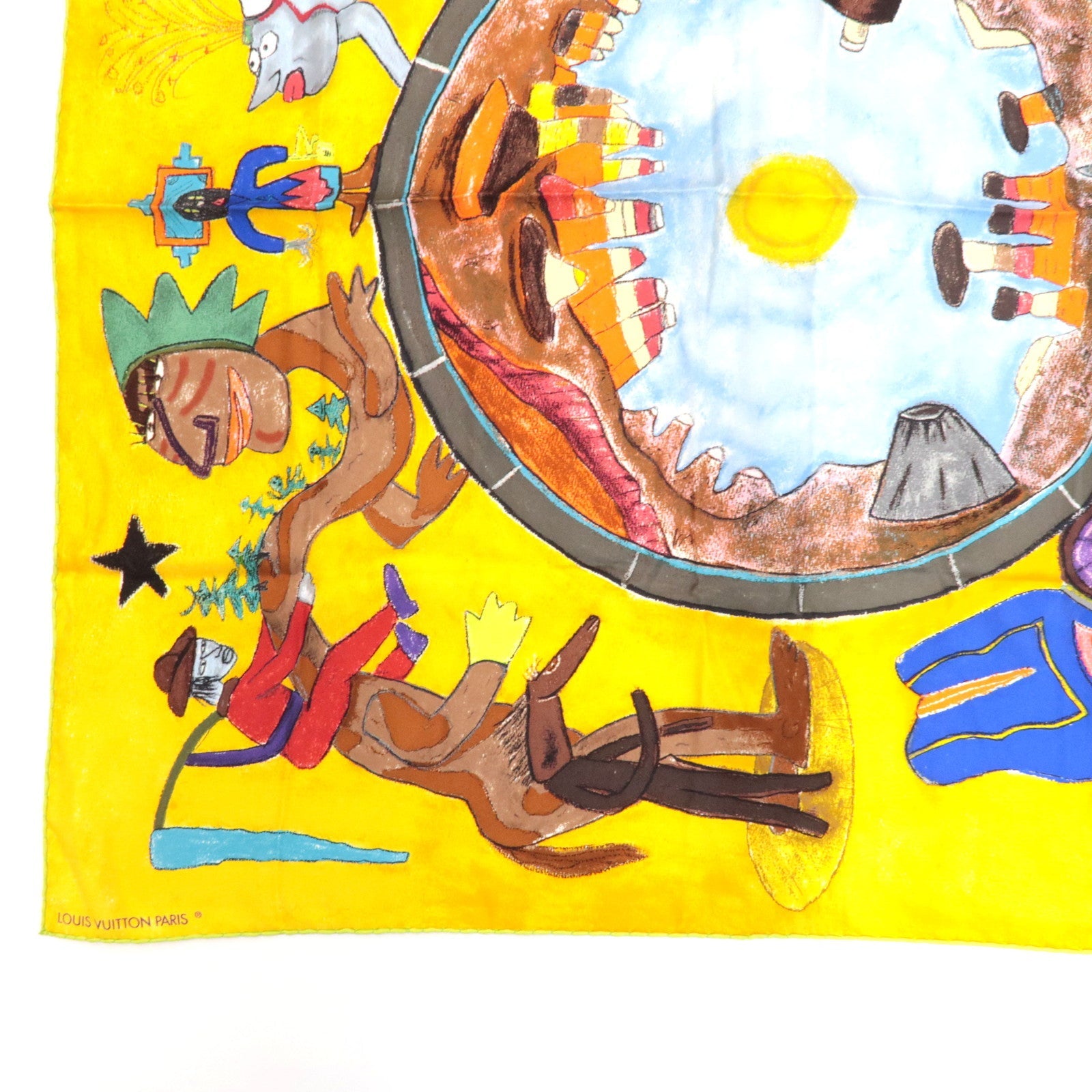 Louis Vuitton Scarf Le Voyage En Arizona William Willson 100% Silk Yellow