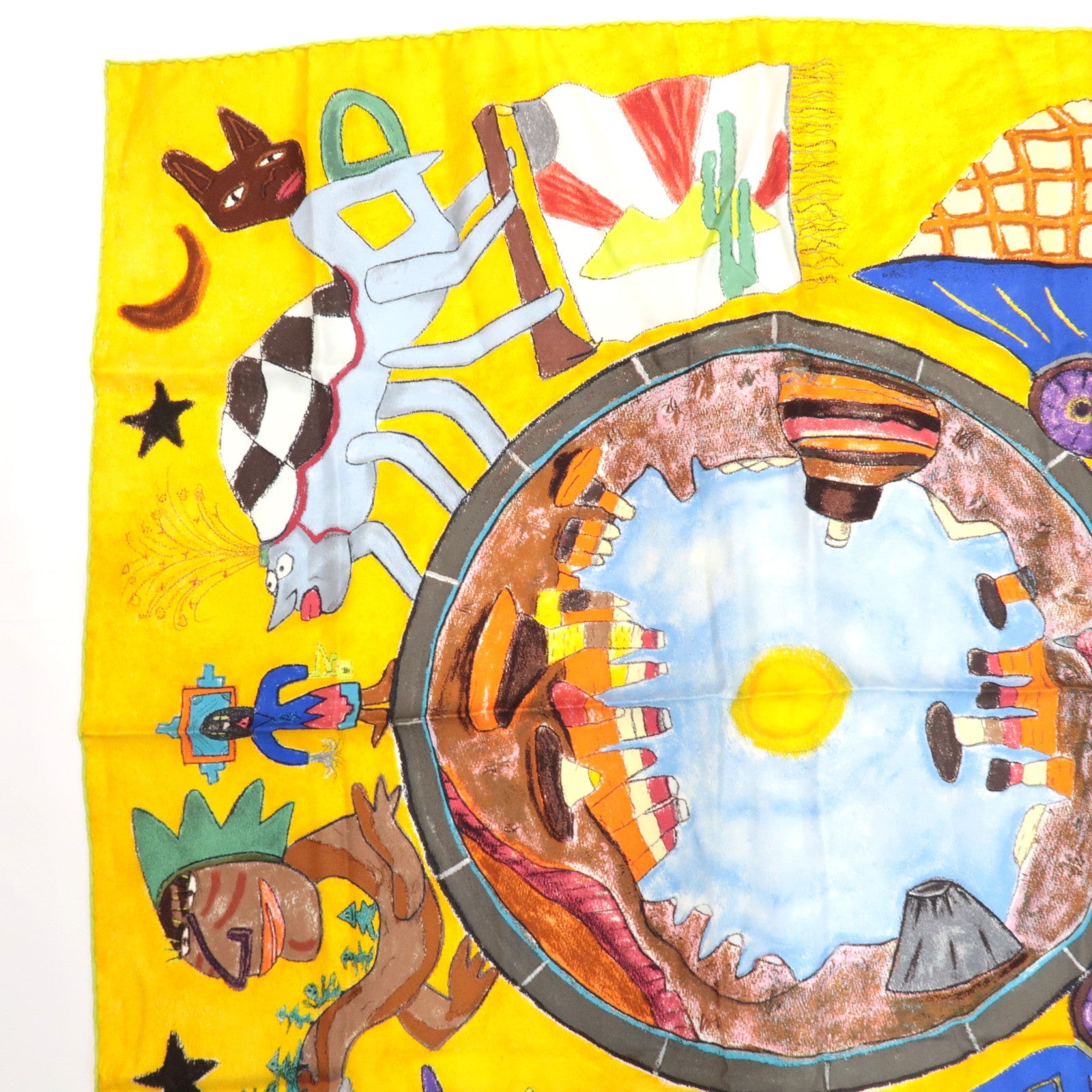 Louis Vuitton Scarf Le Voyage En Arizona William Willson 100% Silk Yellow