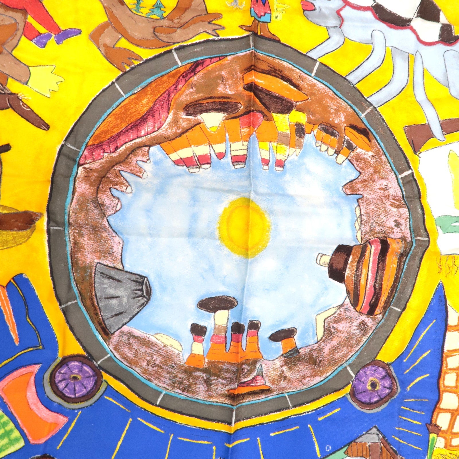 Louis Vuitton Scarf Le Voyage En Arizona William Willson 100% Silk Yellow