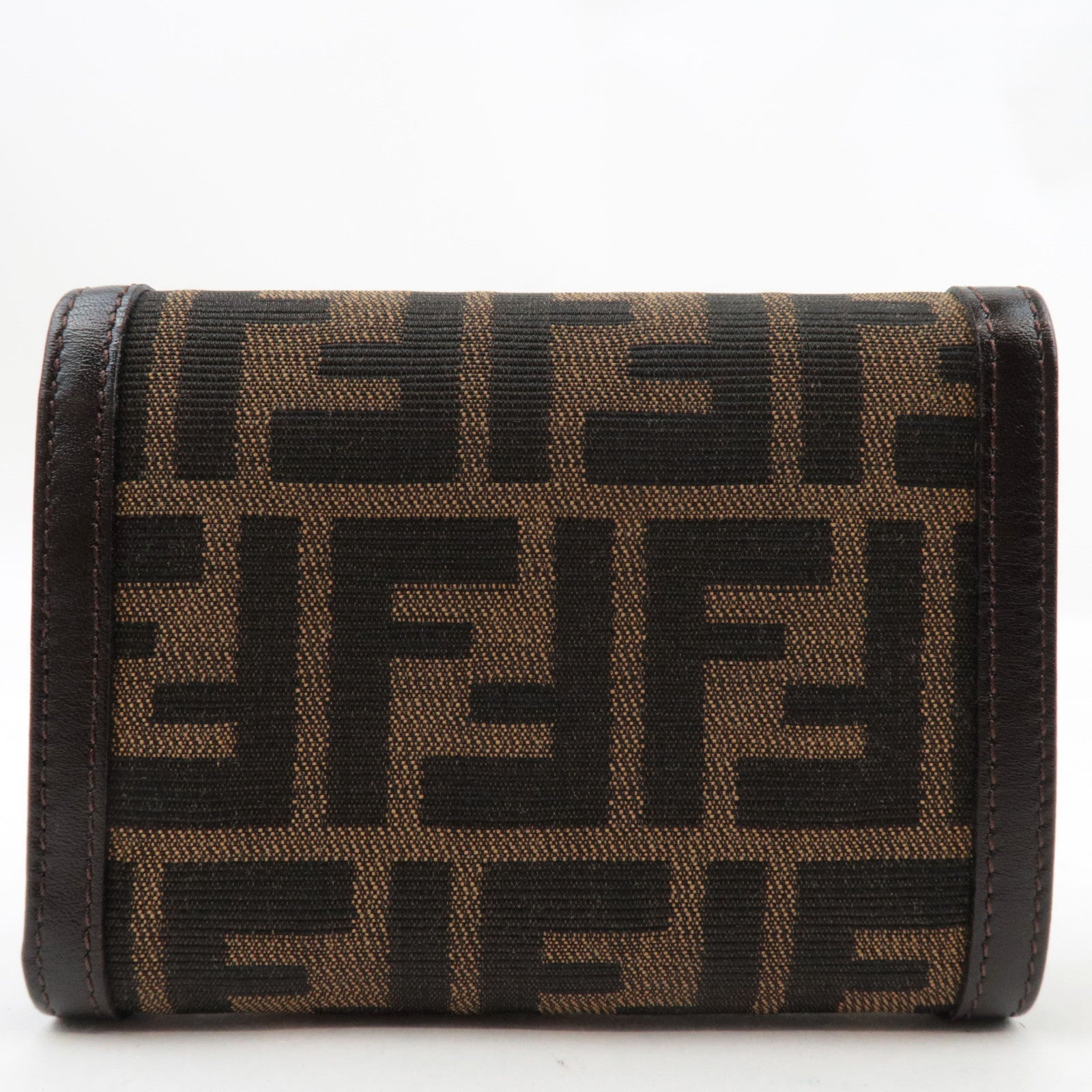 FENDI Zucca Tri-Fold Wallet Canvas Leather Brown Black 30729 *Box