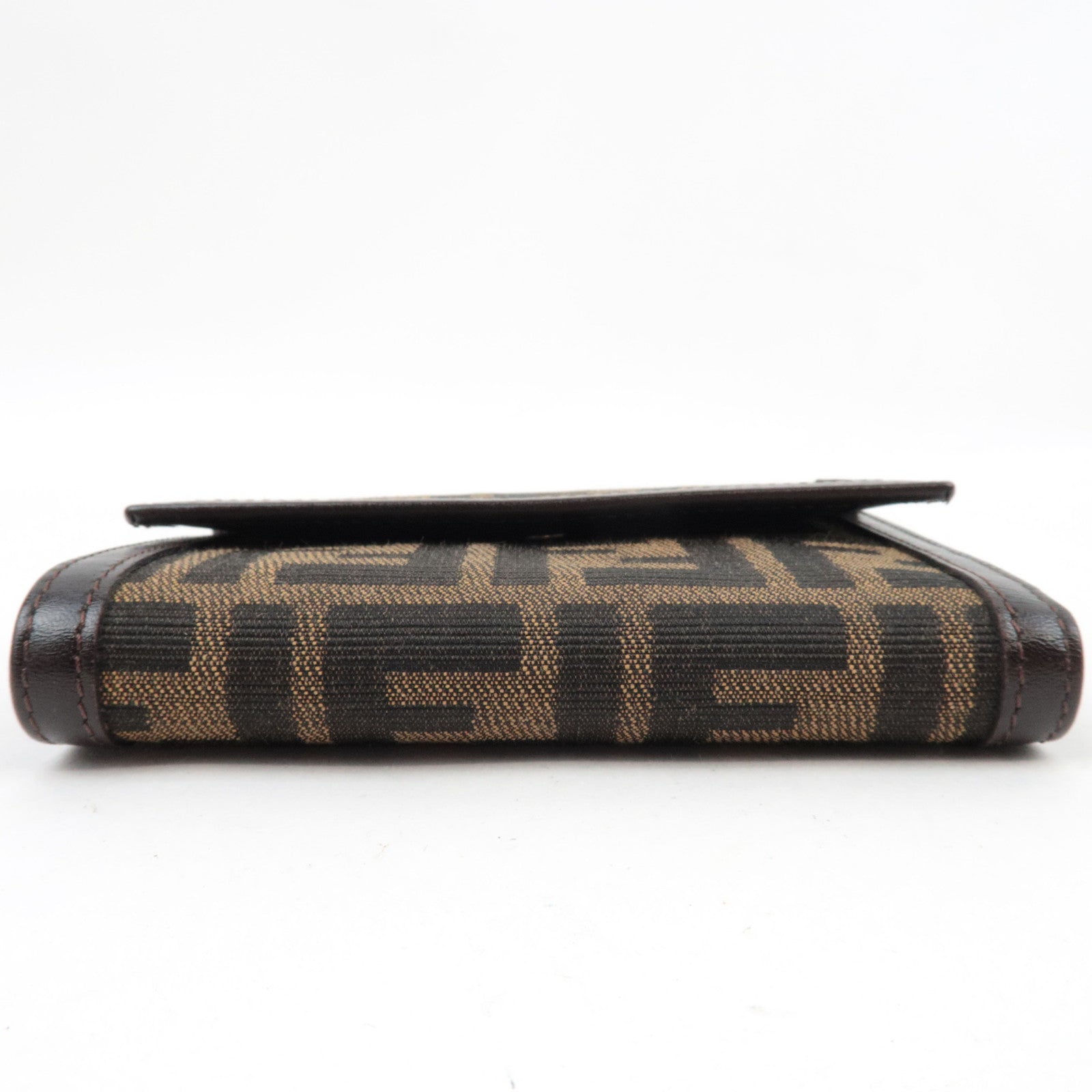 FENDI Zucca Tri-Fold Wallet Canvas Leather Brown Black 30729 *Box