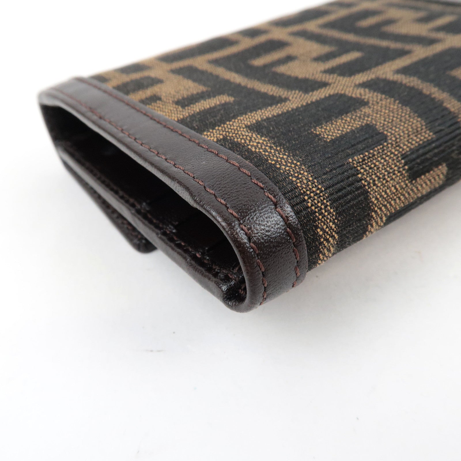 FENDI Zucca Tri-Fold Wallet Canvas Leather Brown Black 30729 *Box