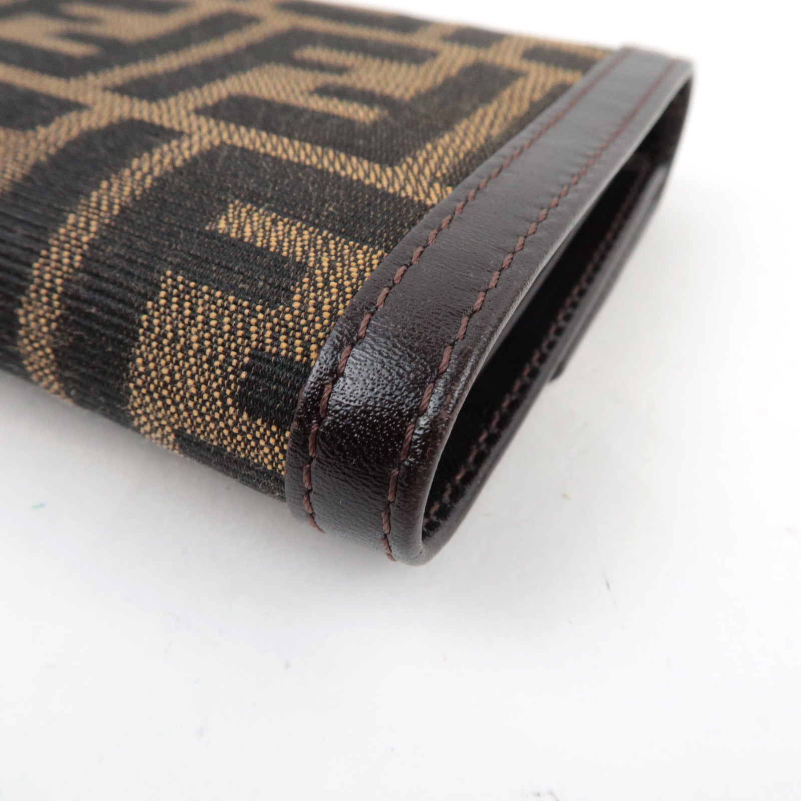 FENDI Zucca Tri-Fold Wallet Canvas Leather Brown Black 30729 *Box
