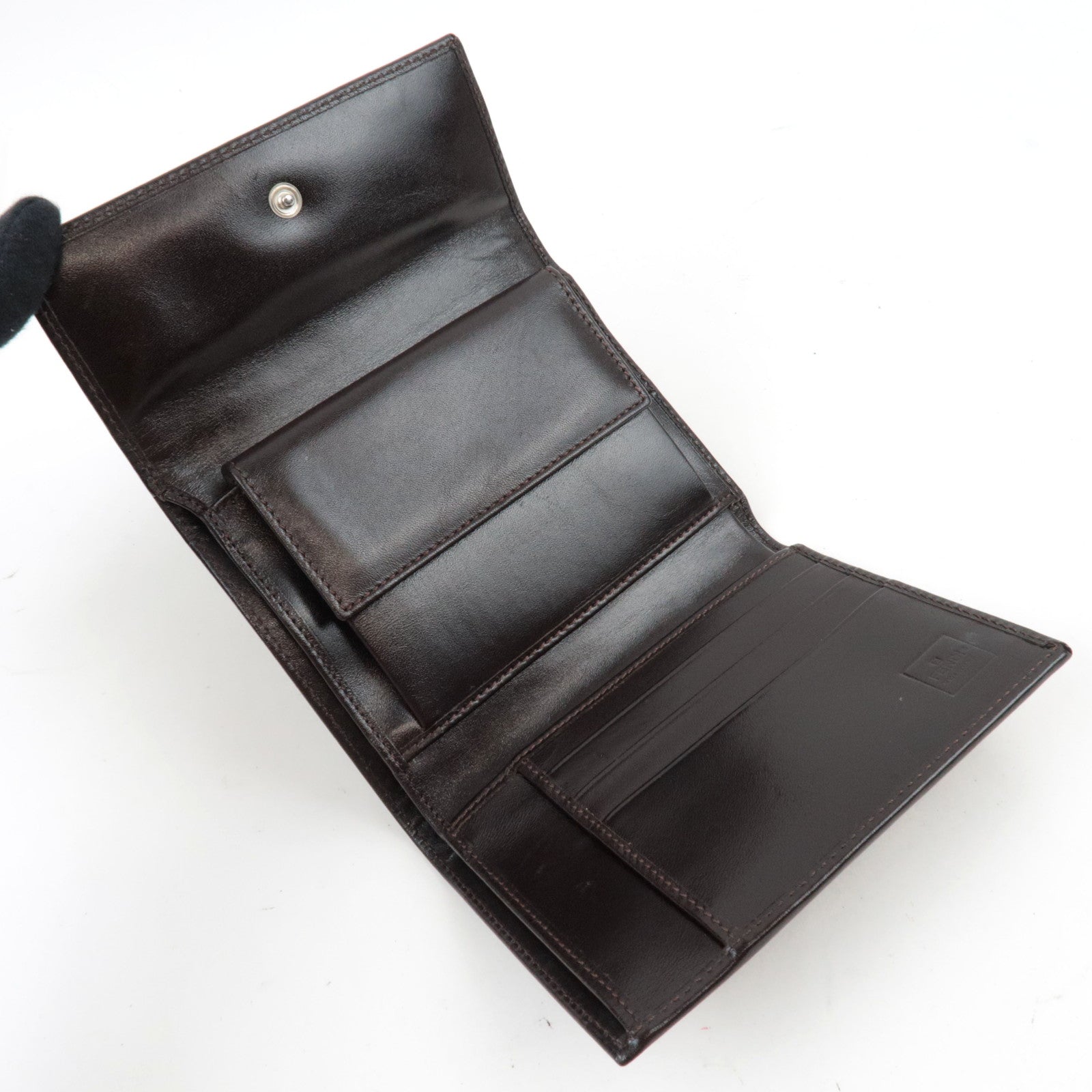 FENDI Zucca Tri-Fold Wallet Canvas Leather Brown Black 30729 *Box