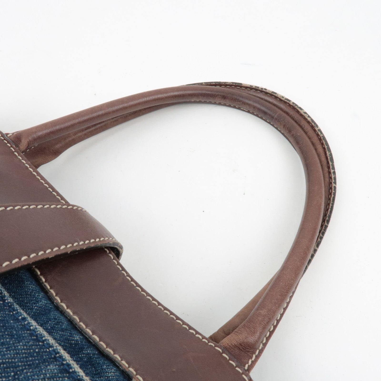 CHANEL Tote Bag Denim Leather Blue Brown 6114009