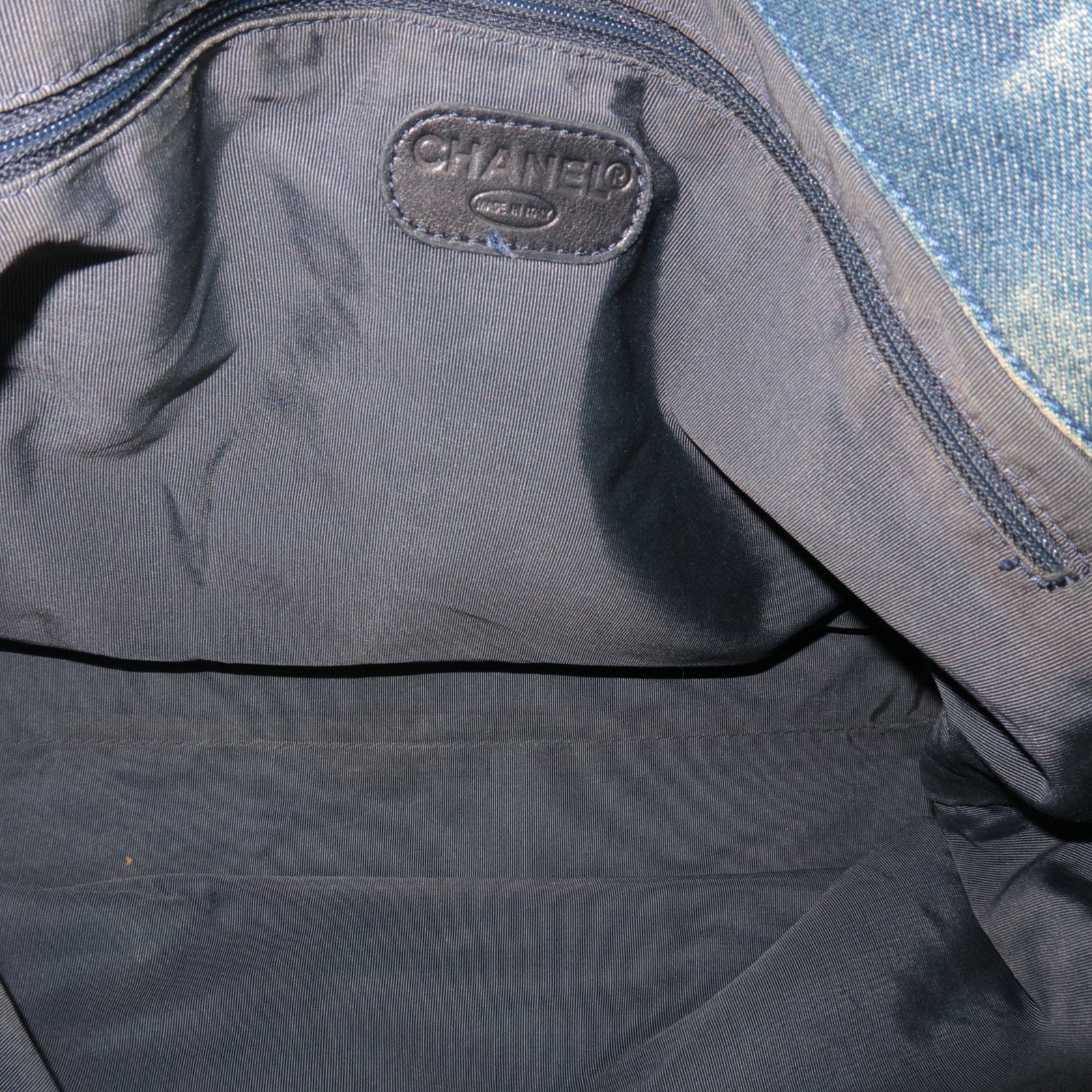 CHANEL Tote Bag Denim Leather Blue Brown 6114009