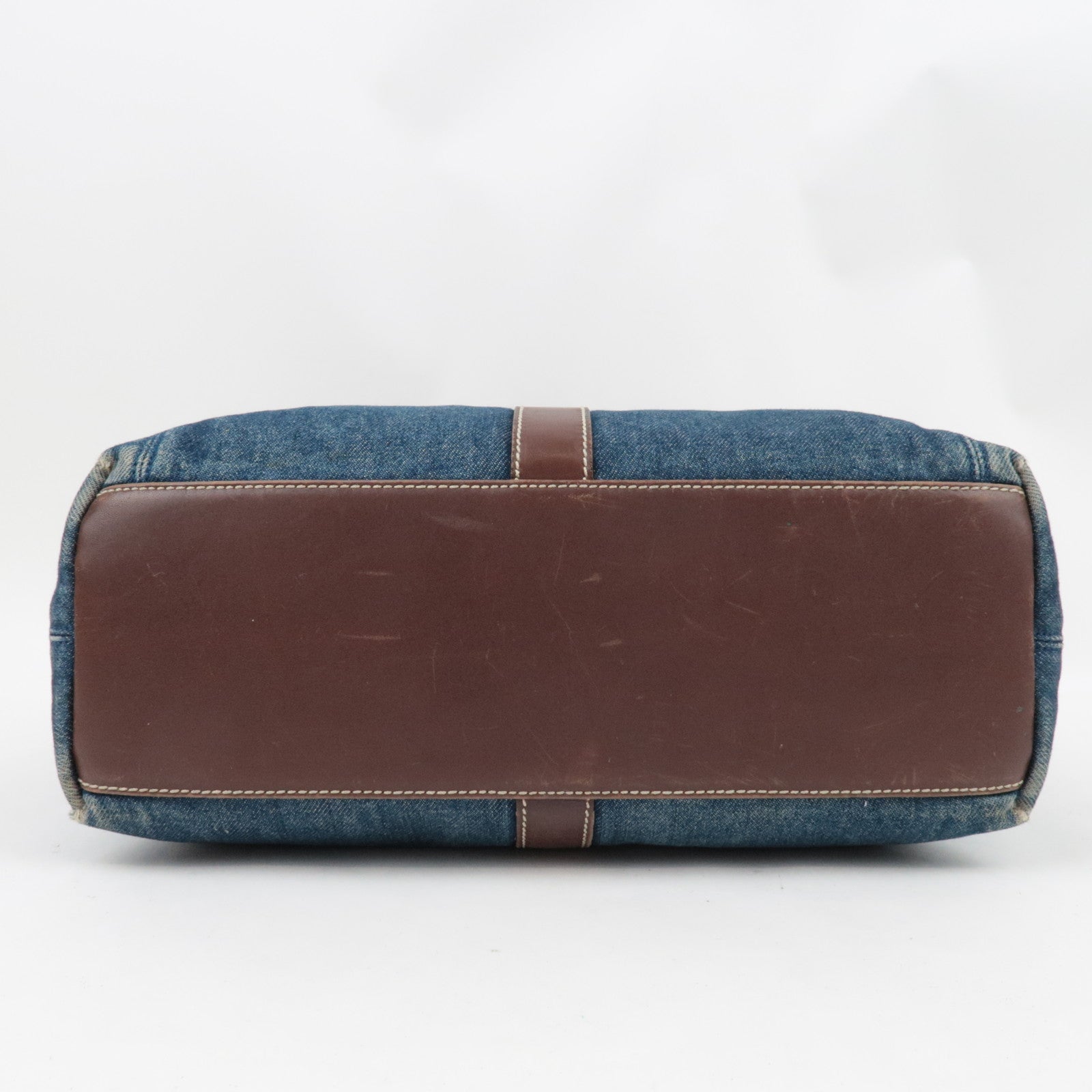 CHANEL Tote Bag Denim Leather Blue Brown 6114009