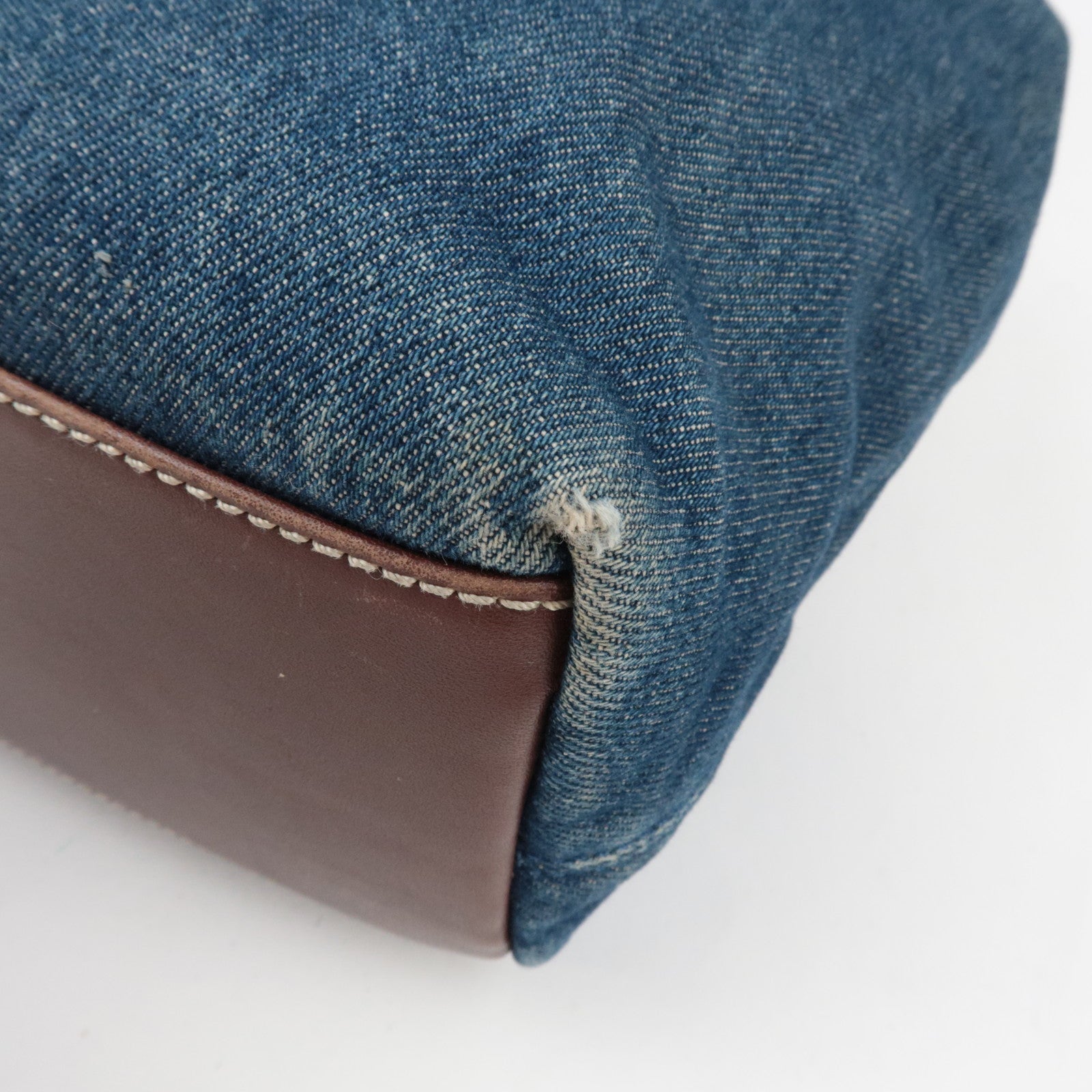 CHANEL Tote Bag Denim Leather Blue Brown 6114009