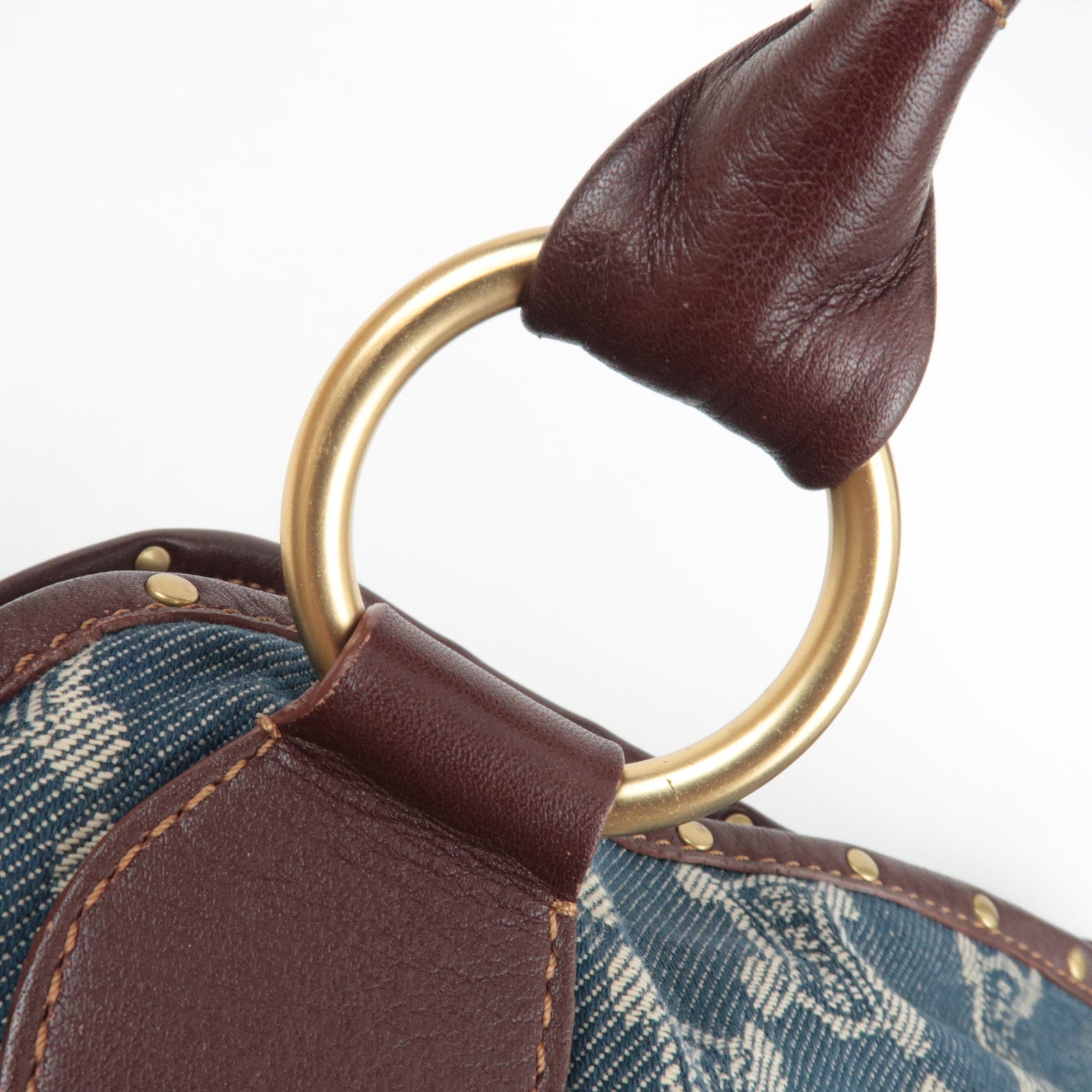 CELINE Paris Macadam Shoulder Bag Denim Leather Blue Brown