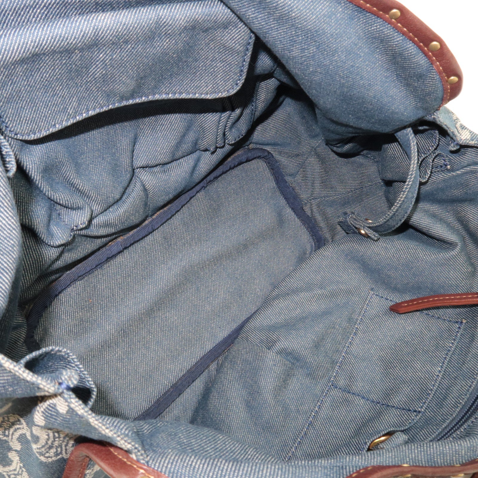 CELINE Paris Macadam Shoulder Bag Denim Leather Blue Brown