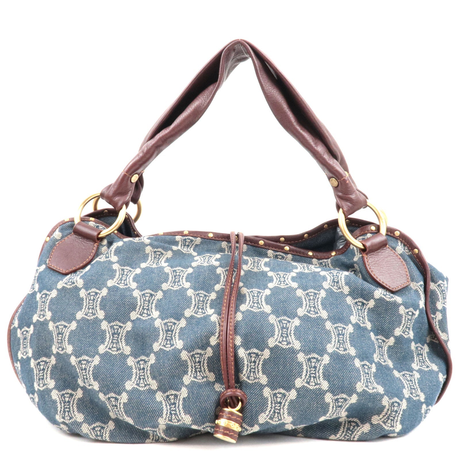 CELINE Paris Macadam Shoulder Bag Denim Leather Blue Brown