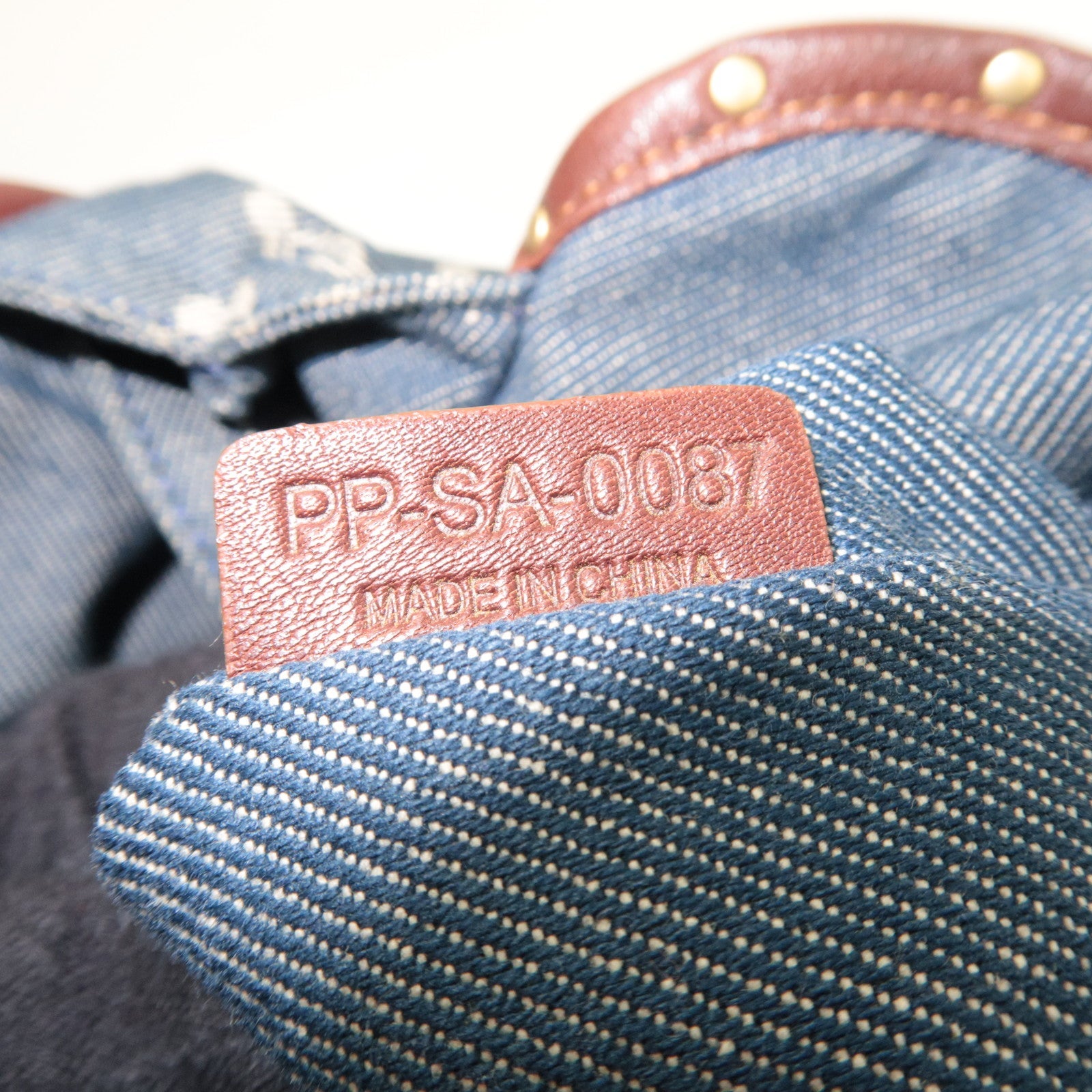 CELINE Paris Macadam Shoulder Bag Denim Leather Blue Brown