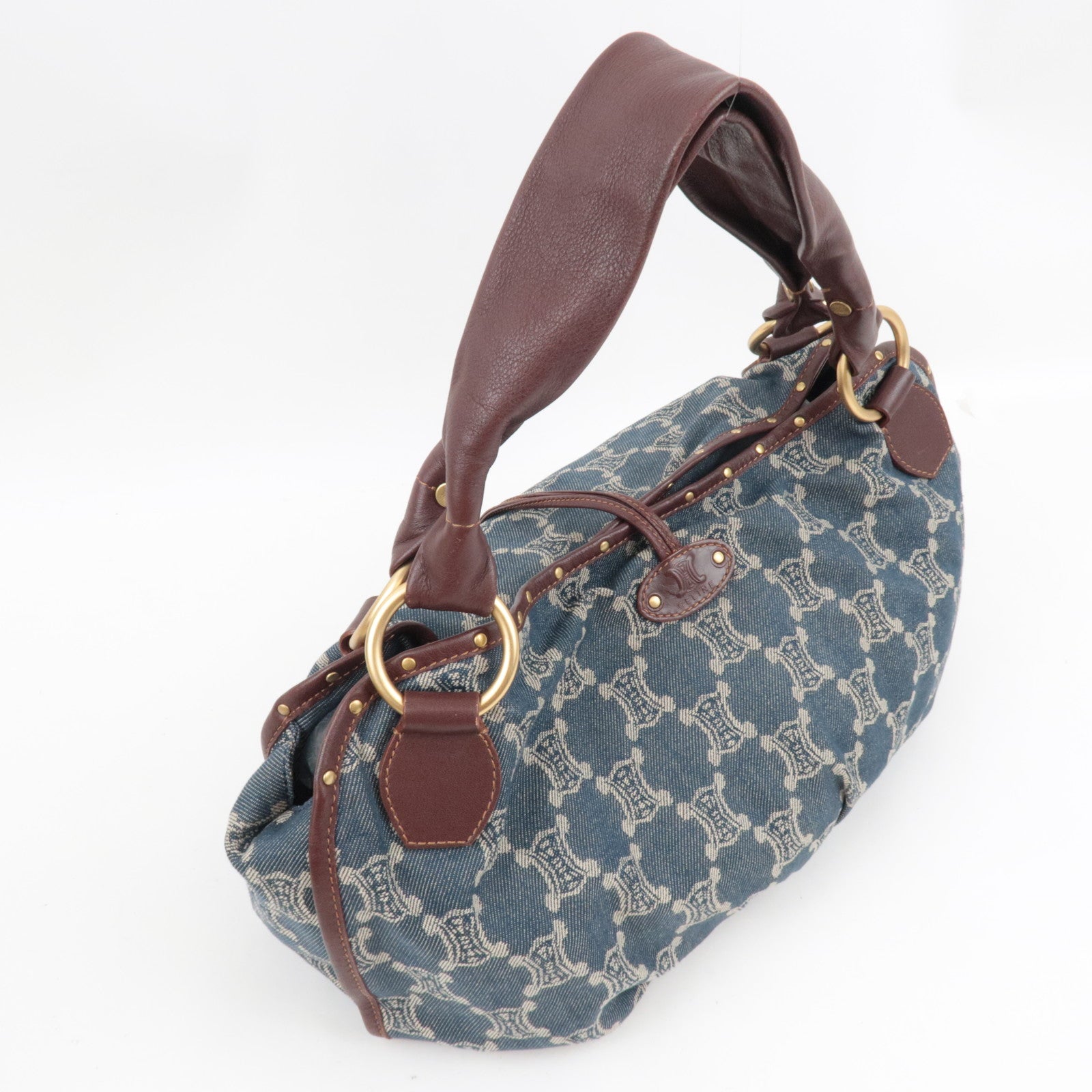 CELINE Paris Macadam Shoulder Bag Denim Leather Blue Brown