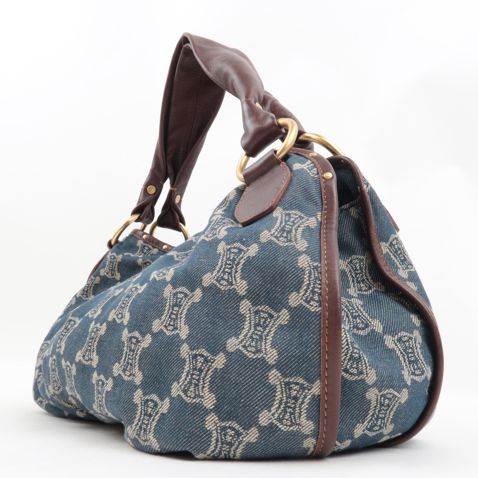 CELINE Paris Macadam Shoulder Bag Denim Leather Blue Brown