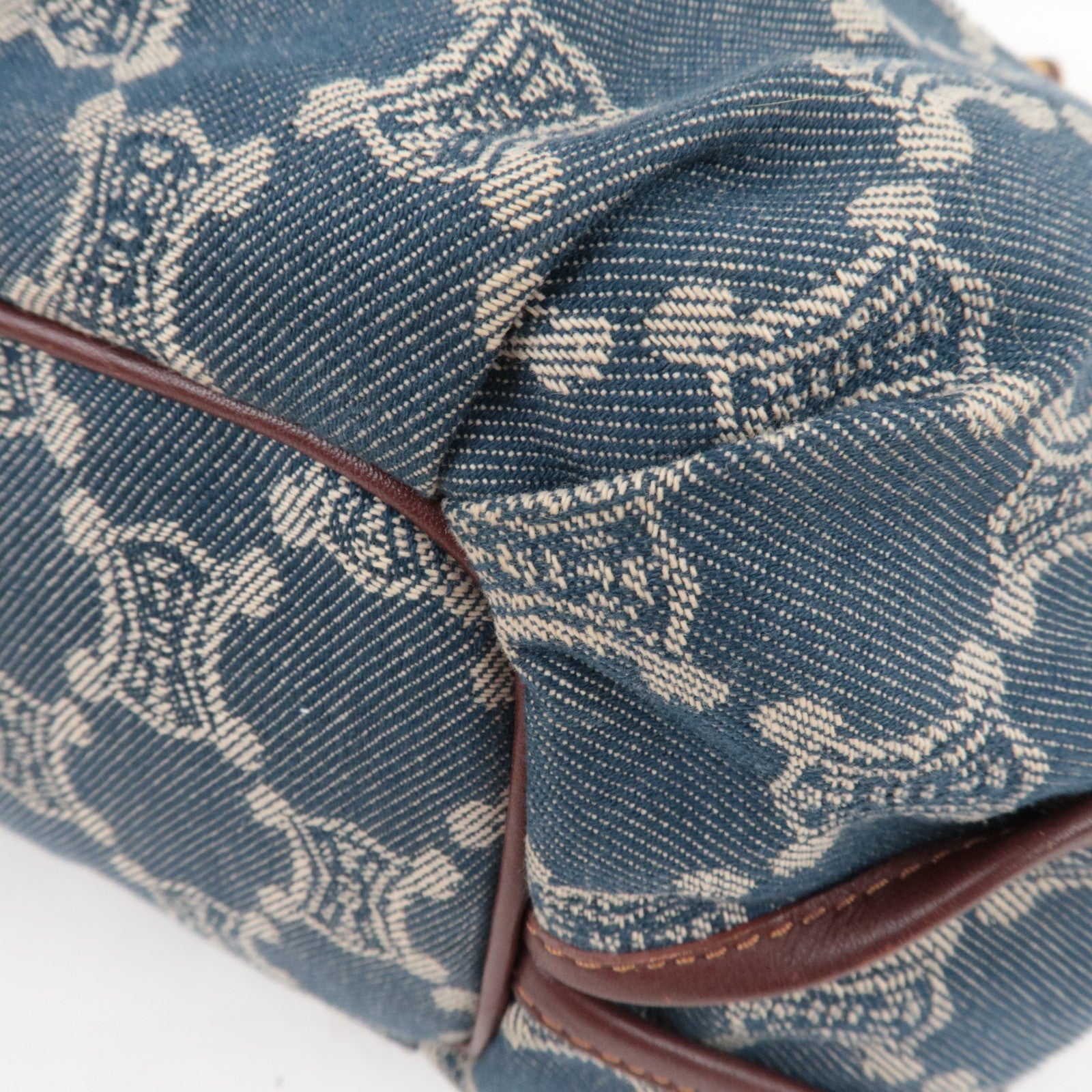 CELINE Paris Macadam Shoulder Bag Denim Leather Blue Brown