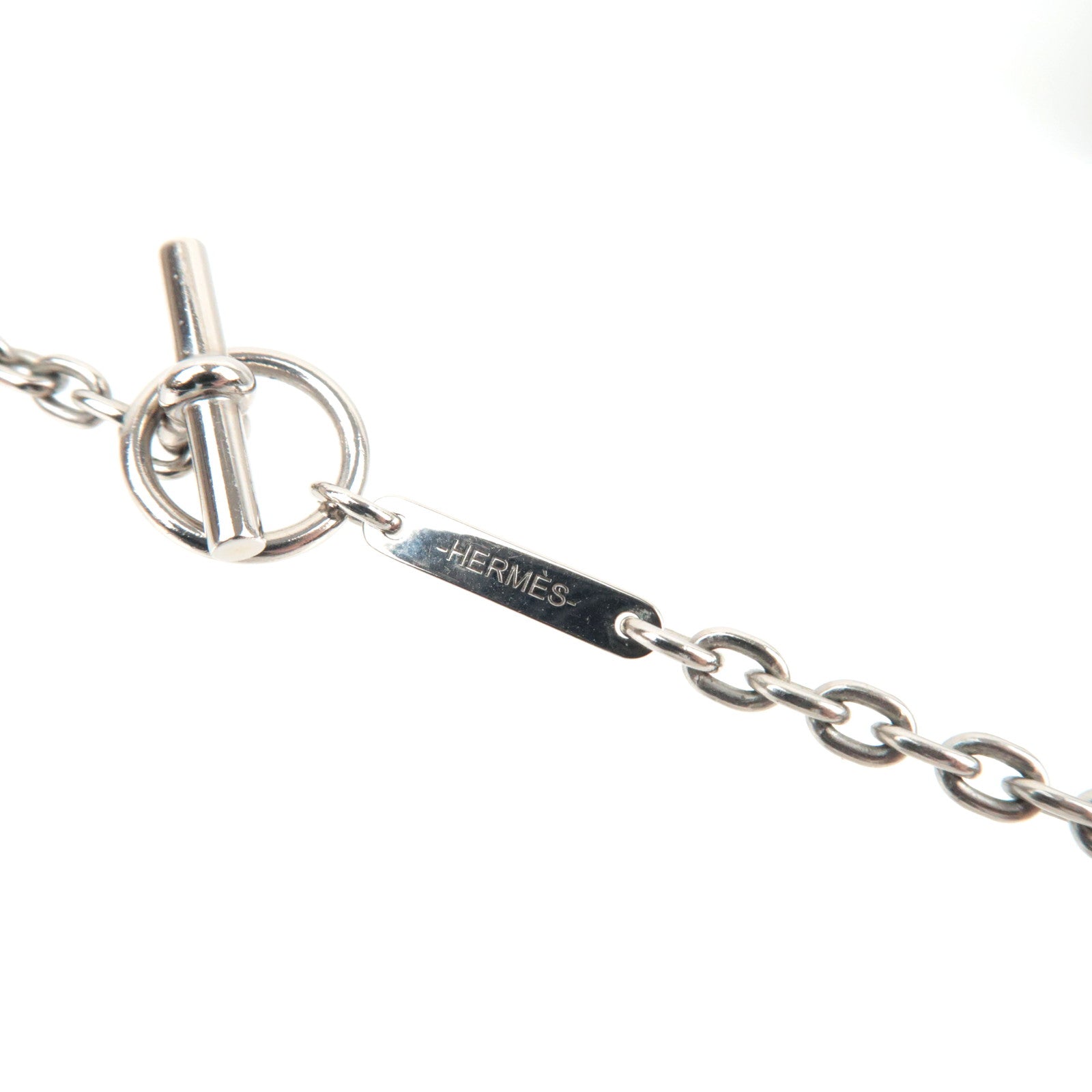 HERMES Carousel Necklace Length  48cm Metal Buffalo Horn Silver Black *Box, Dust bag